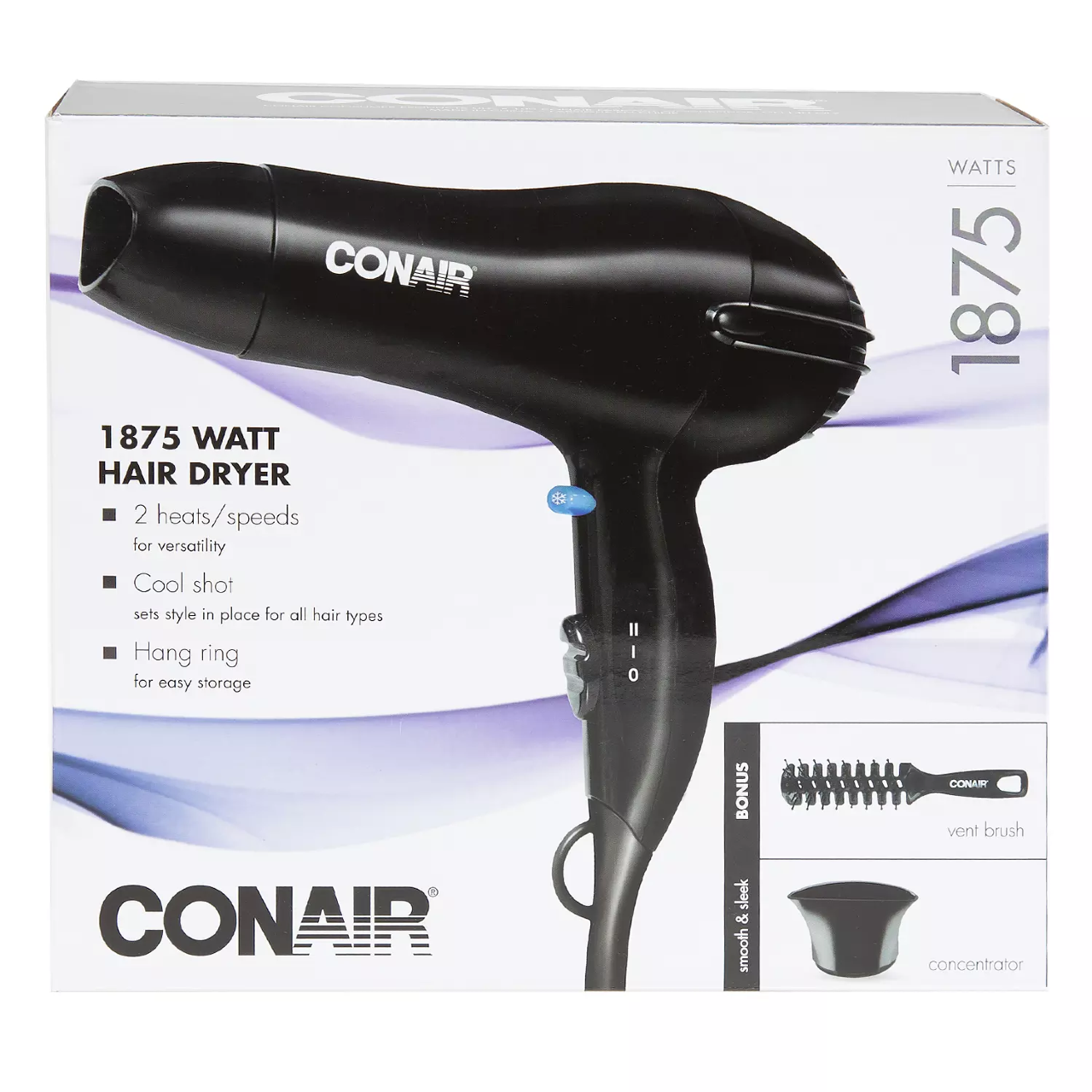Conair - 1875 Watt Hair Dryer | 1 Dryer + Vent Brush + Concentrator