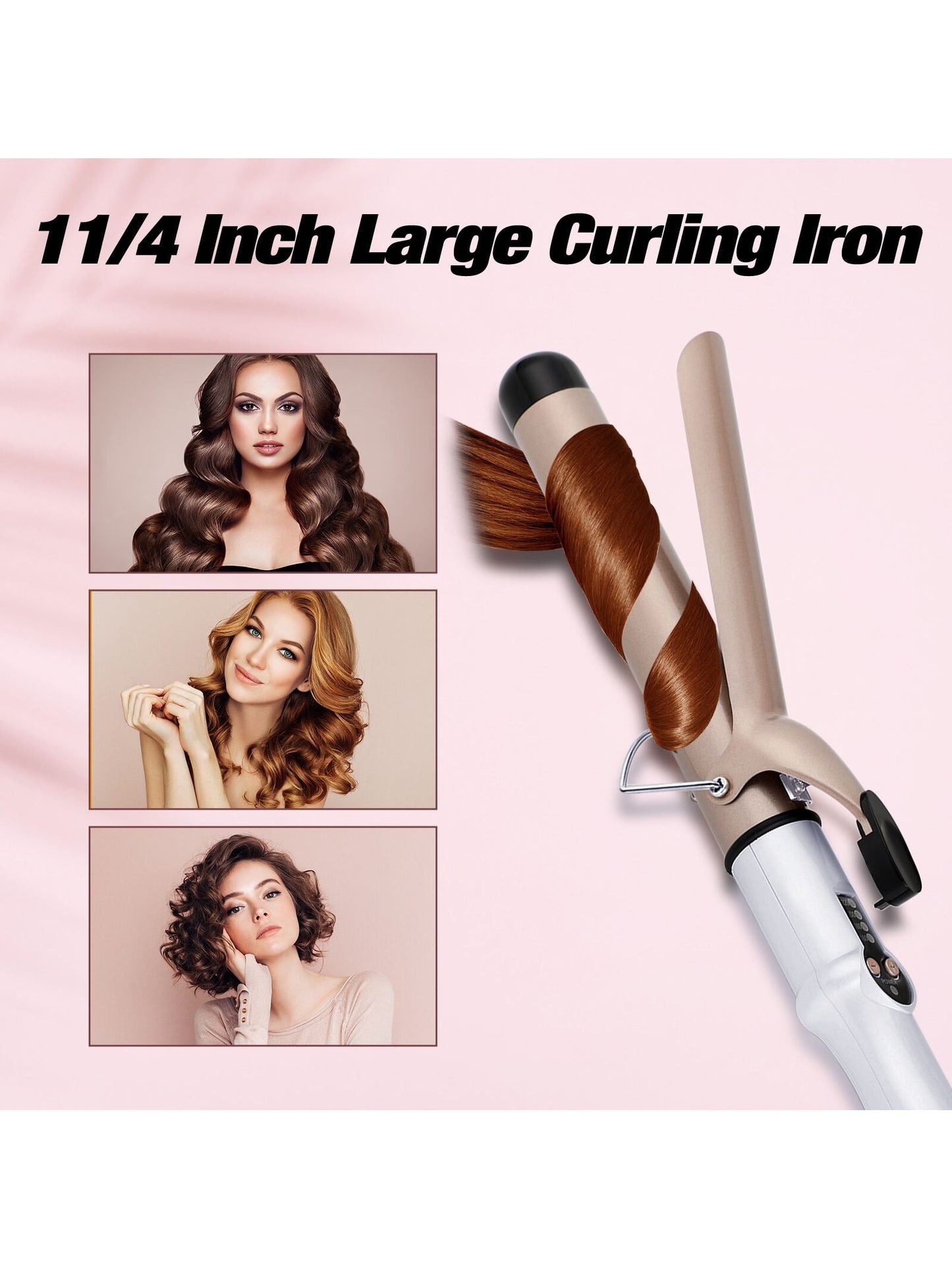 1 1/4 Inch Curling Iron 32mm Professional Ceramic Tourmaline Coating Barrel Hair Curler, LCD Display with 4 Heat Setting (160 Celsius-220 Celsius)for All Hair Types, Glove Include