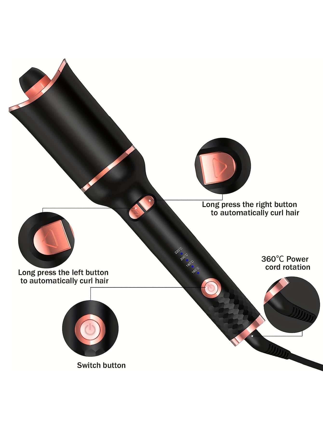 1pc Automatic Ceramic Curling Wand, 1inch Rotating Curler With 4 Temperature Settings And 3 Timer Settings, Dual Voltage Curling Irons For Home And Travel Use