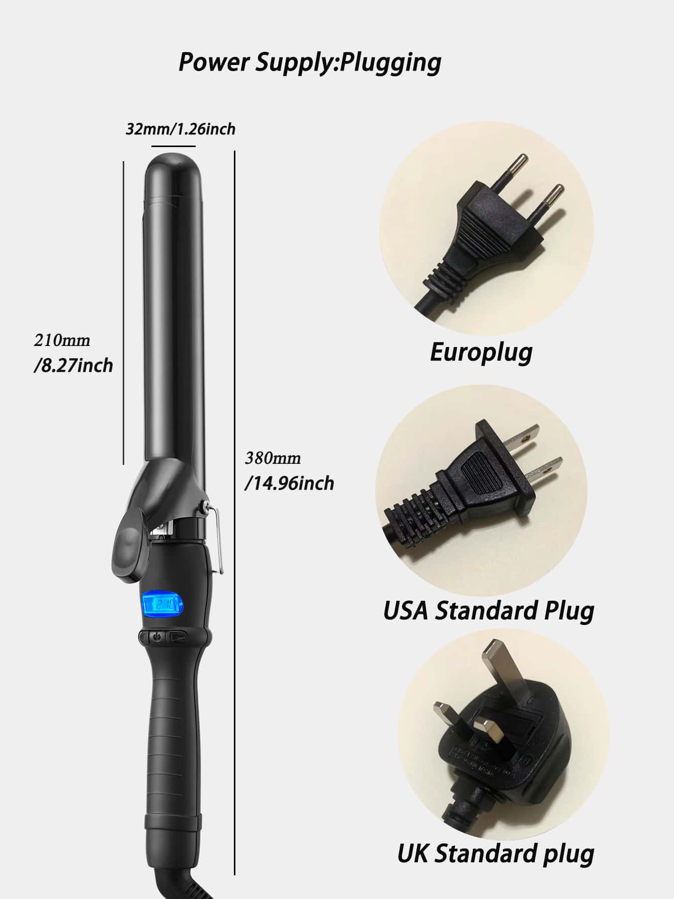 32mm Diameter Large Wavy Lcd Display Adjustable Temperature Curling Iron, Fast Heat Up For All Seasons, Suitable For Home And Hair Salon