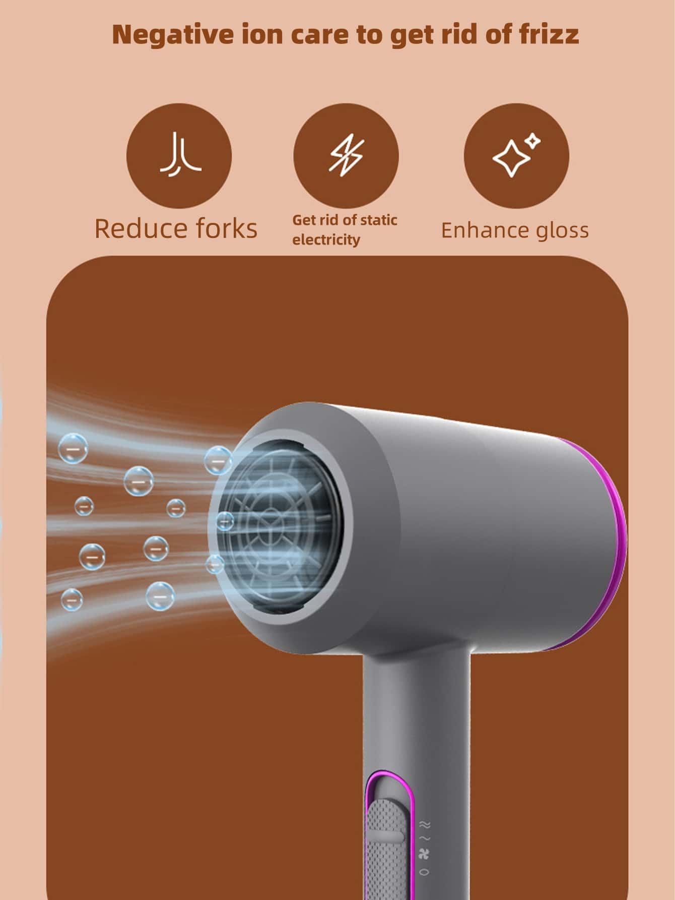 1pc Purple Plug-in High Speed Hair Dryer With Unique Wind Inlet And Outlet Design, Super Quiet Technology, Intelligent Temperature Control And Overheat Protection, With Ion Care For Smooth And Glossy Hair, Reduce Frizz And Split Ends, Remove Static
