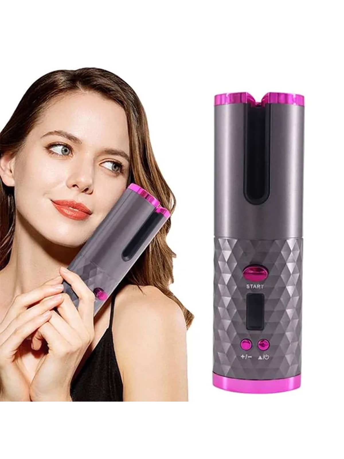 Portable Rechargeable Wireless Beach Waves Iron, Auto Curling Wand Fast Heating for Hair Styling With 6 Temps, 11 Timers & LCD Display