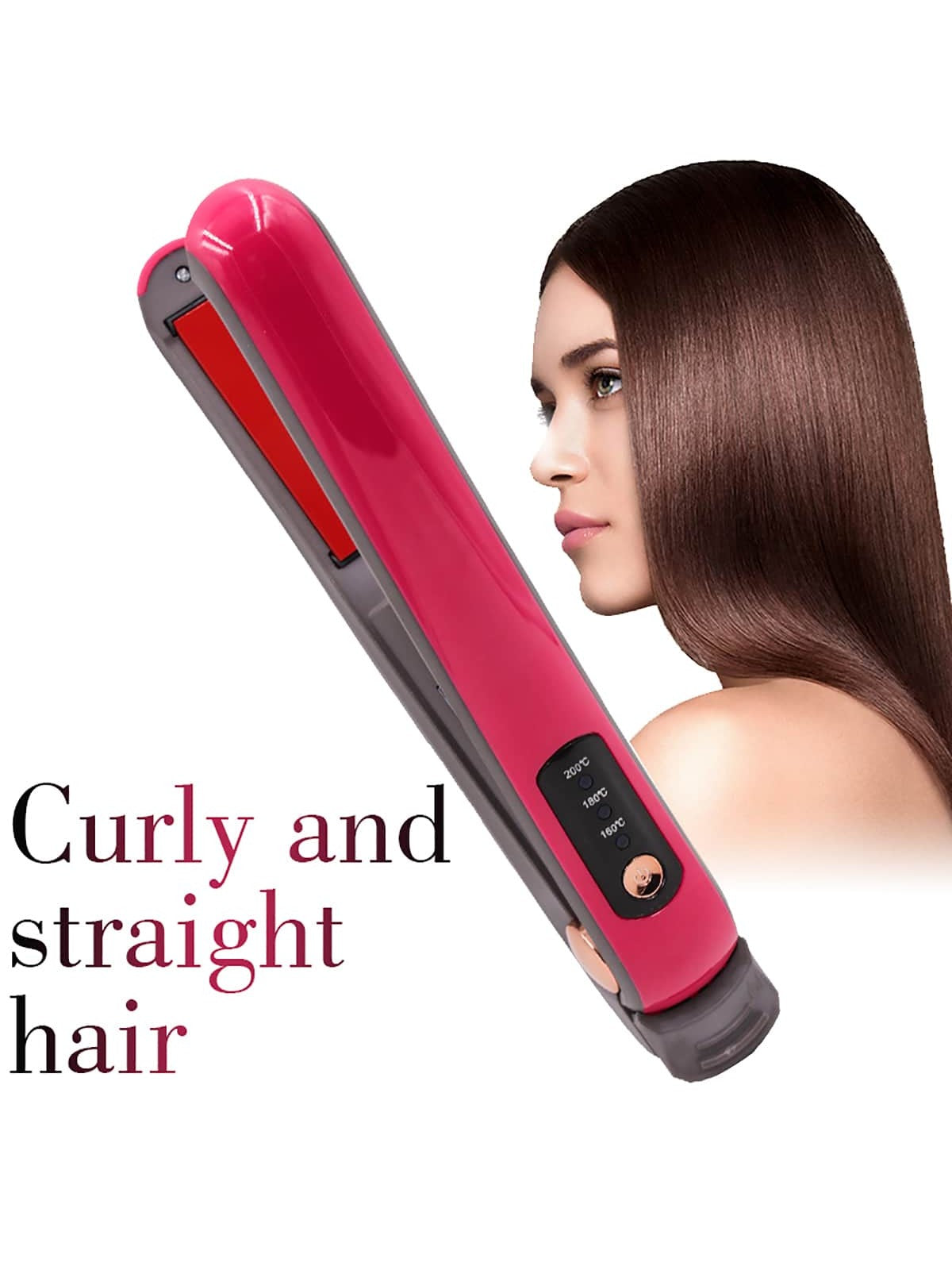 1PC Cordless Hair Straightener Hair Styling Tool USB Rechargeable Hair Straightening Iron Hair Curler 2-in-1