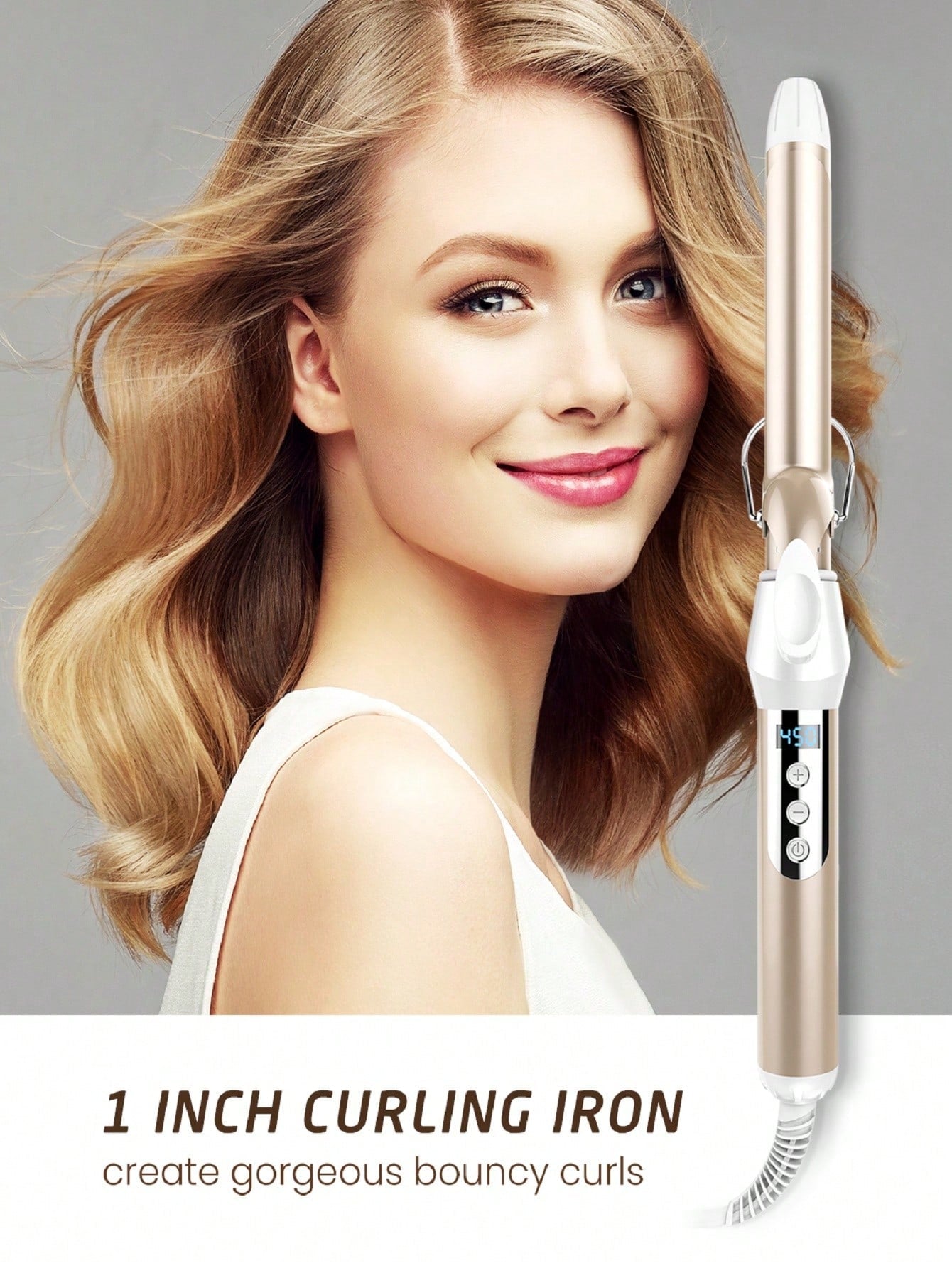 1 Inch (about 2.5 Cm) Clip Curling Iron With Extra Long Tourmaline Ceramic Barrel, Professional Hair Curler, Up To 450 Fahrenheit Degrees (about 232.2 Celsius Degrees), Travel Suitable, Beach Waves Styling Tool