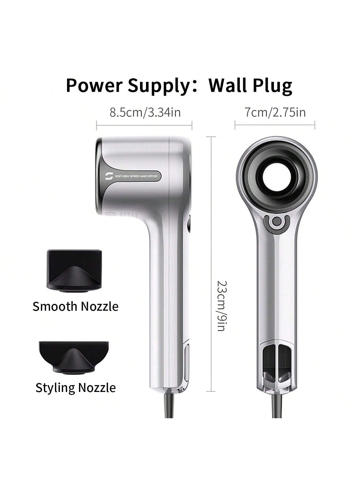 1pc Plug-in Type High-speed Brushless Motor Negative Ion Hair Dryer, Low Noise 110000 Rpm, Rapid Drying, Intelligent Constant Temperature Hair Dryer With Magnetic Nozzle, Suitable For Salon, Home And Travel Use