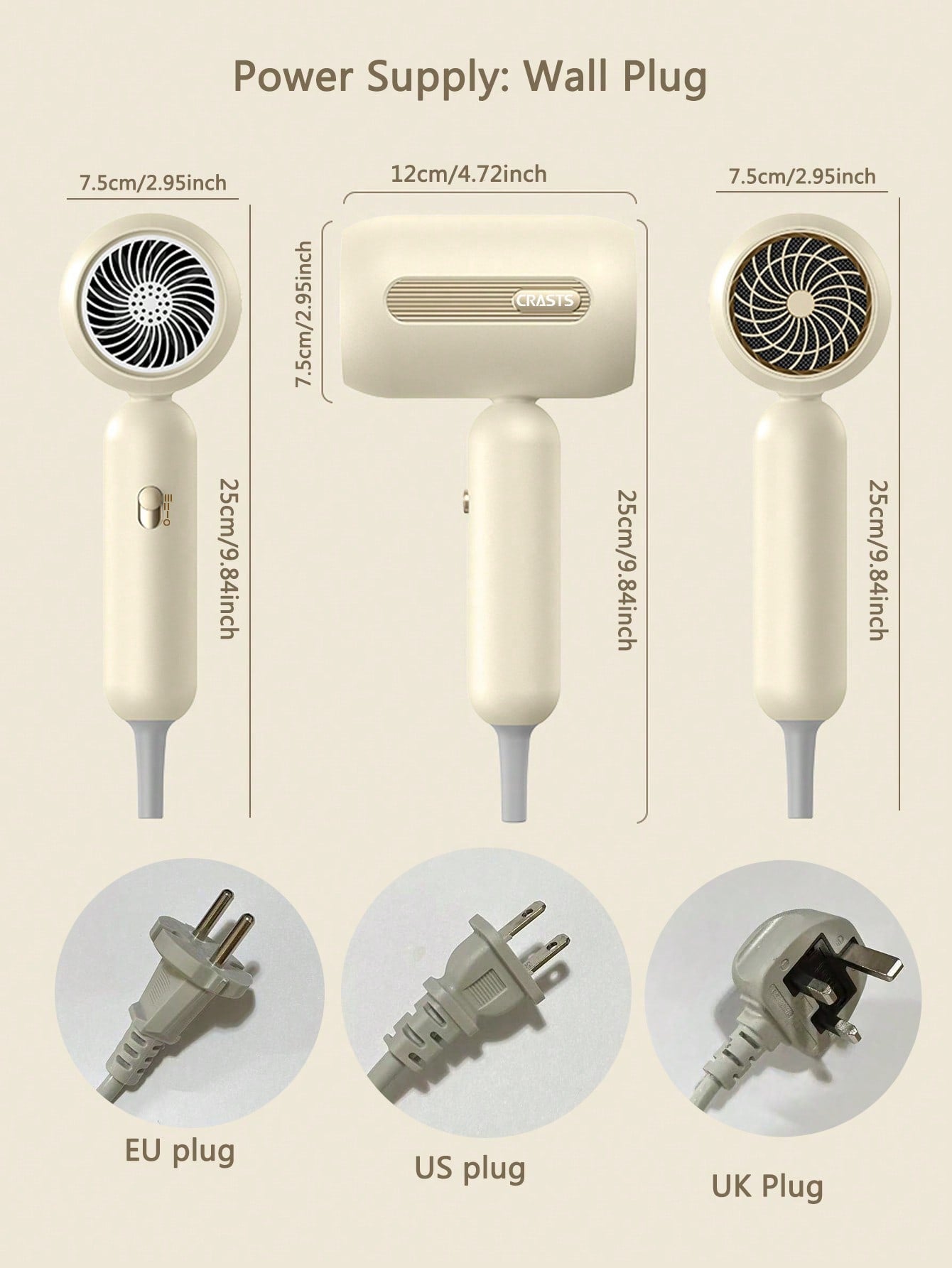 1pc Md-10 Ionic Hair Dryer With Removable Concentrator Nozzle, Cold And Hot Air, 3 Adjustable Speeds, Constant Temperature System, High Wind Power, Great For Home And Travel