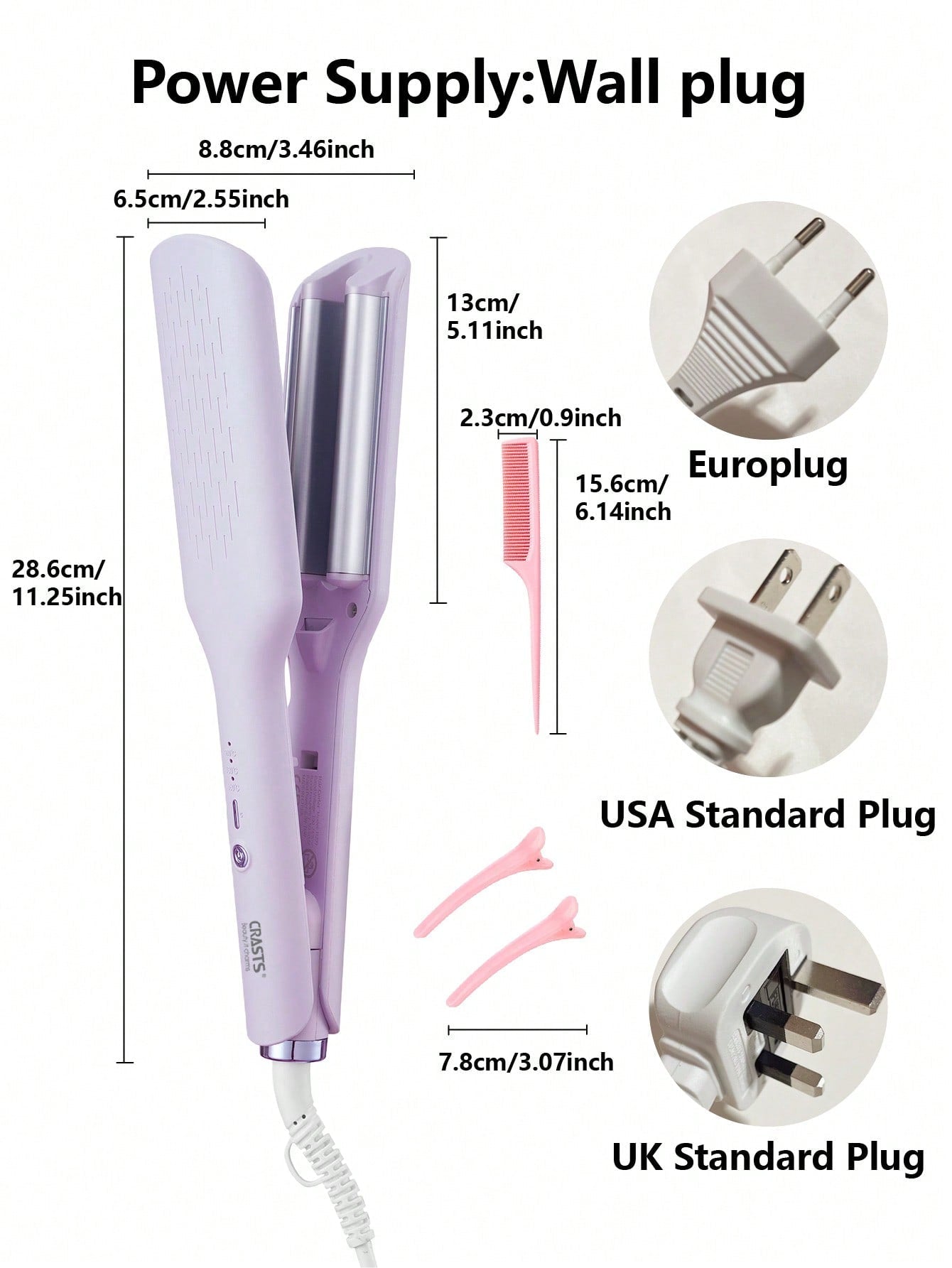 1pc Violet Hc-026 Large Wave Rapid Heating Hair Root Perm Curling Iron, Suitable For Home And Salon