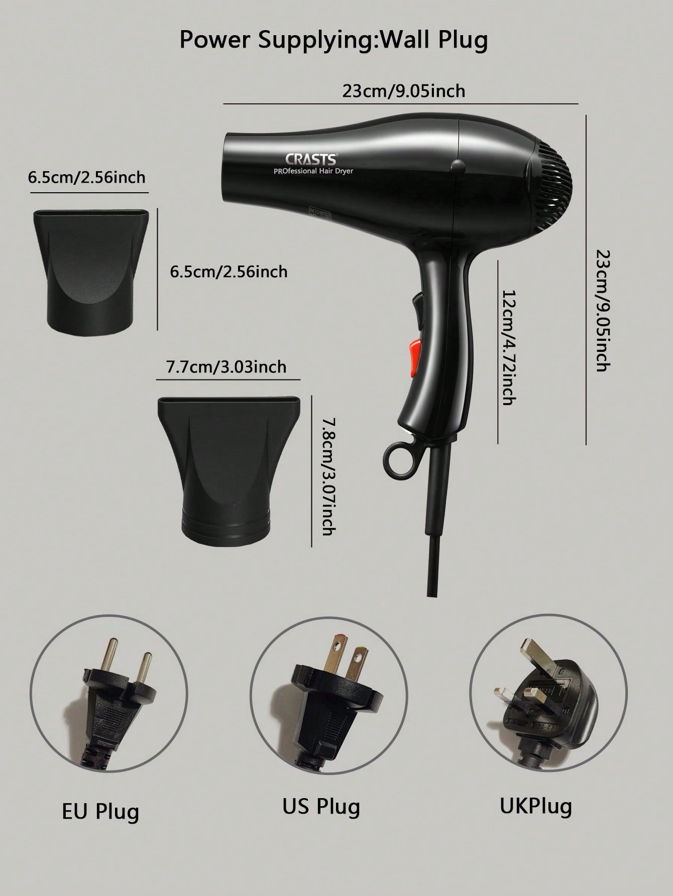 1pc High Power Hair Dryer With 4 Adjustable Heat Settings And 2 Different Nozzles, Suitable For Salon And Home Use Chd-002