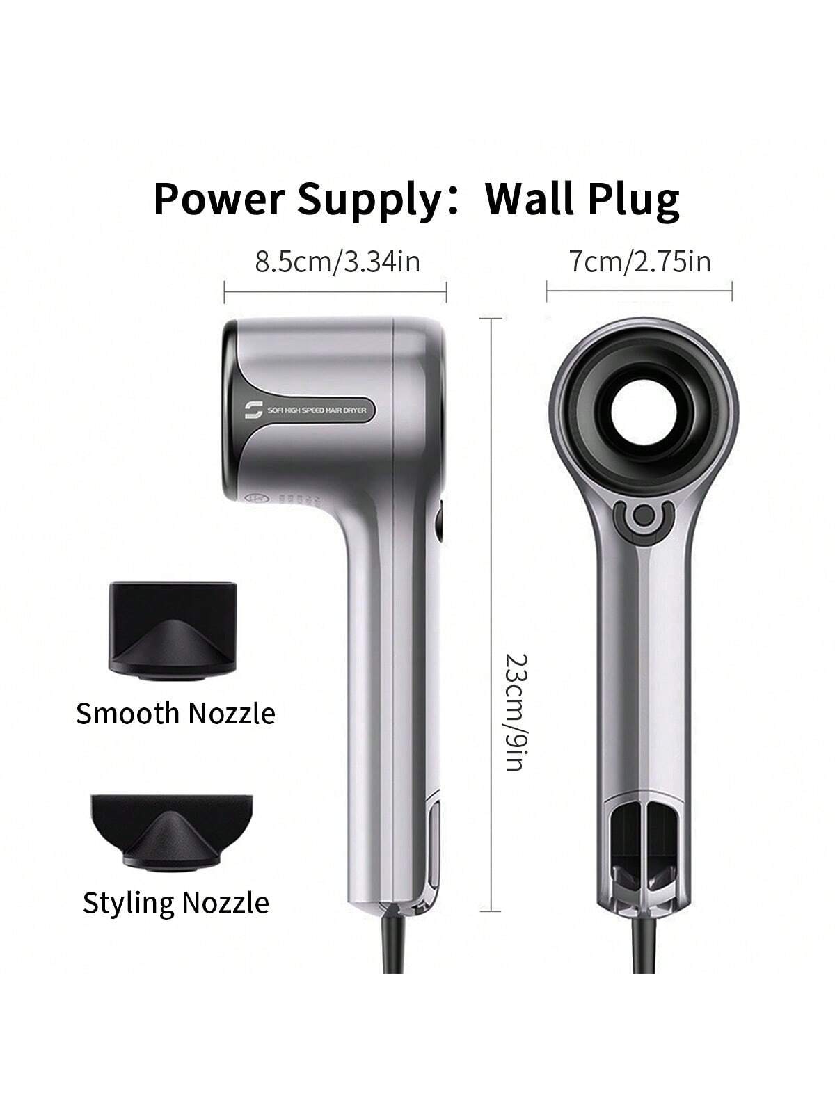 1pc Plug-in High-speed Brushless Hair Dryer, 110000 Rpms Brushless Motor, Releases 200 Million Negative Ions, Low Noise Intelligent Temperature Control Hair Dryer, Suitable For Home, Travel And Salons