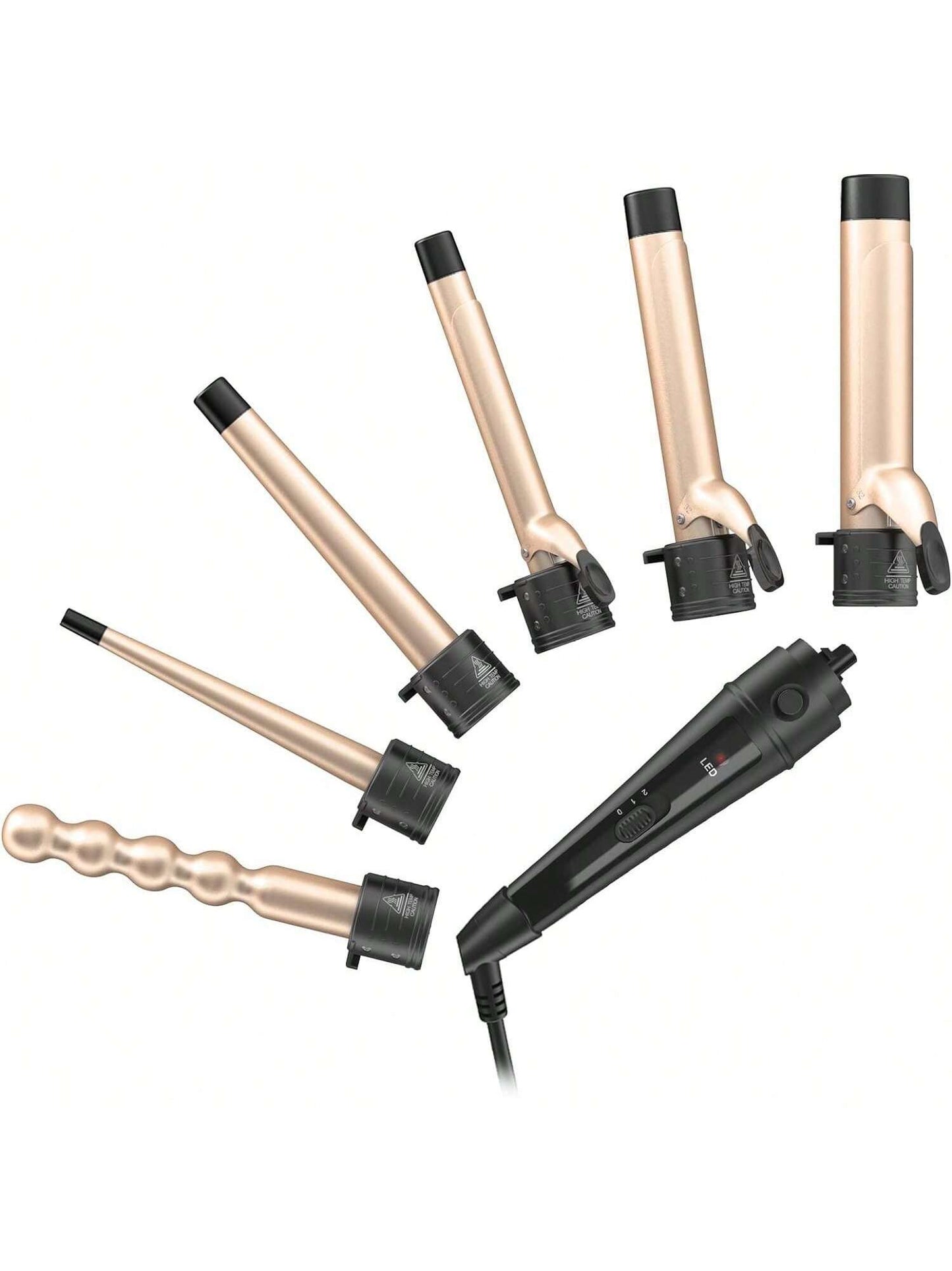 Curling Iron, 6-in-1 Curling Wands, Hair Curling Wands for Long Short Hair PTC Ceramic Curling Tongs with Adjustable Temperature Dual Voltage with Glove & 2 Clips