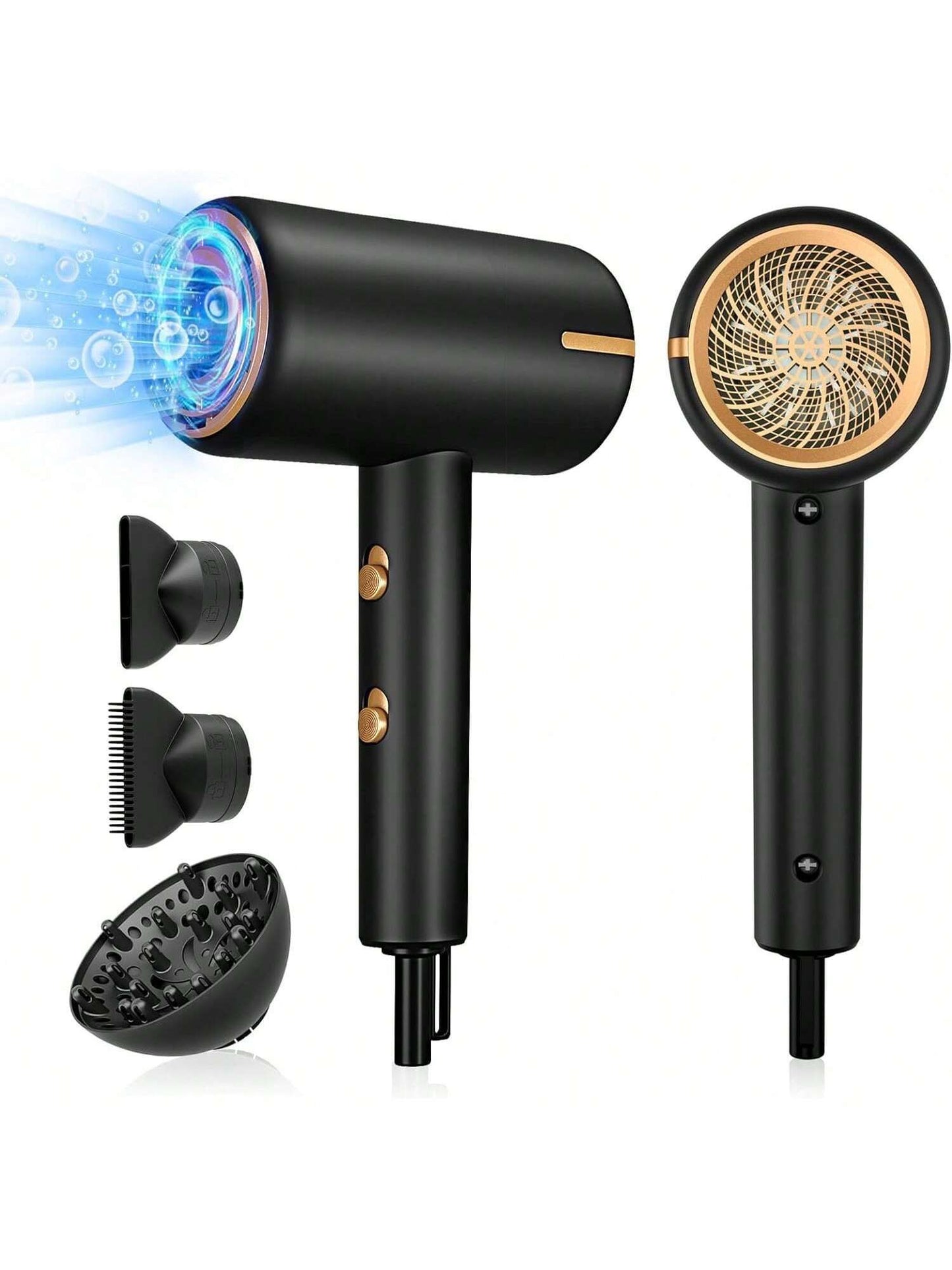 2000W Ionic Hair Dryer, Professional Negative Ion Hair Blow Dryer with Diffuser &2 Nozzles for Curly Hair, Powerful AC Motor, 3 Heating/2 Speed/Cold Settings for Women Men Kids Salon