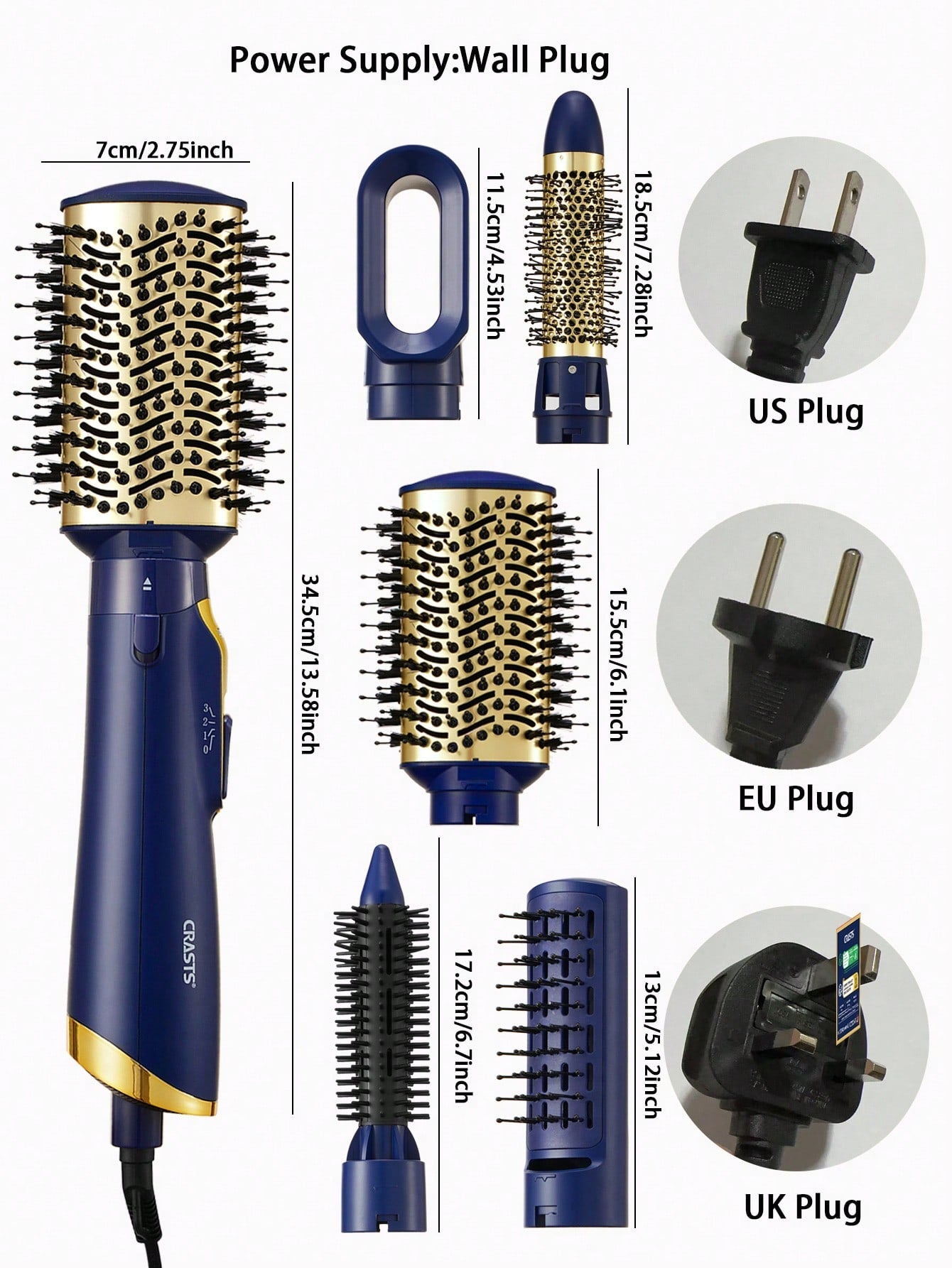 5-in-1 Multifunctional Large Power Large Sized Comb For Blow Drying & Styling, Hot/cold Air Mode Switch, Replaceable Roll Paper, Popular Blue Md-11, Suitable For Hair Salons And Home Use