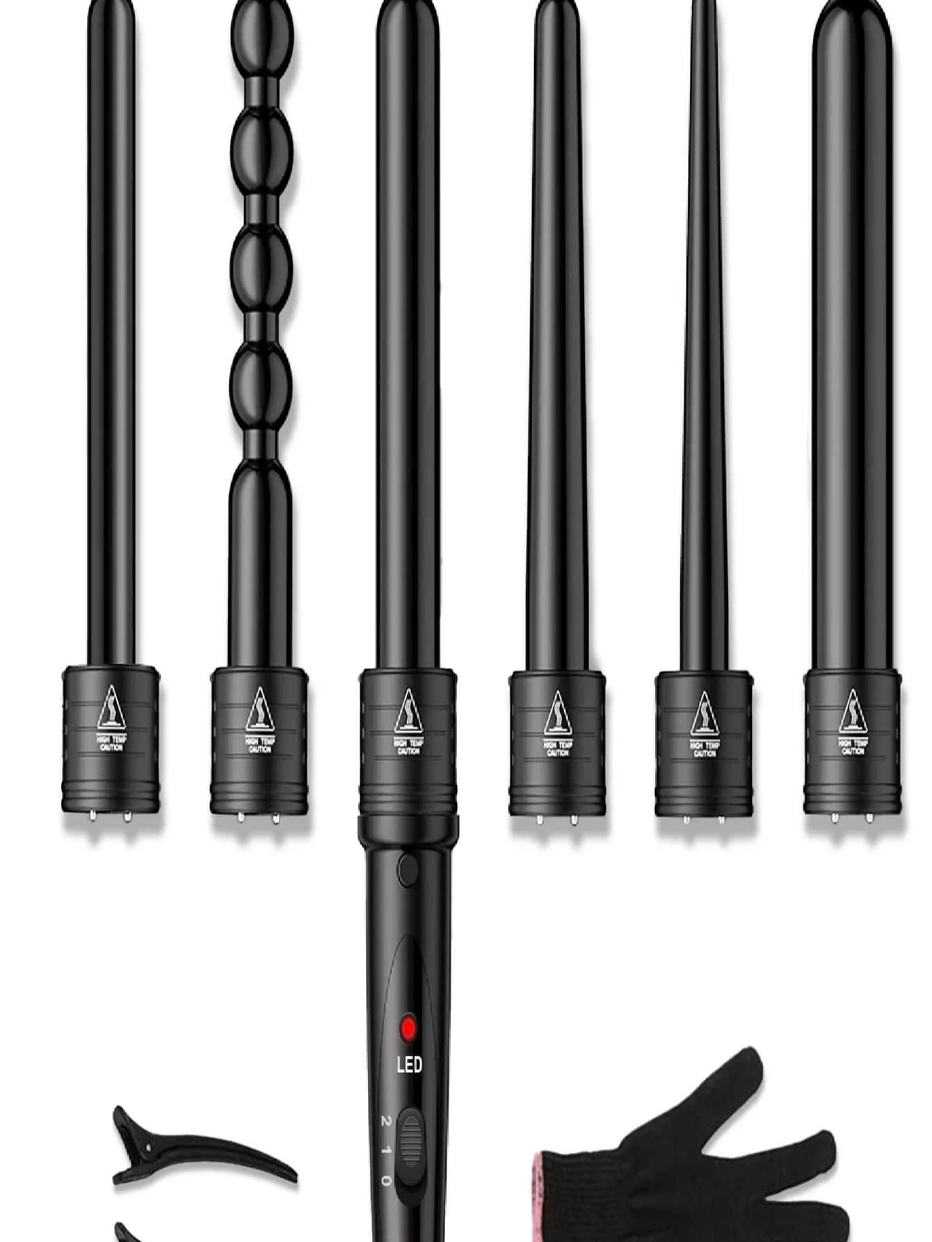6-IN-1 Curling Iron Professional Curling Wand Set Instant Heat Up Hair Curler with 6 Interchangeable Ceramic Barrels (0.35'' to 1.25'') with Heat Protective Glove & 2 Clips