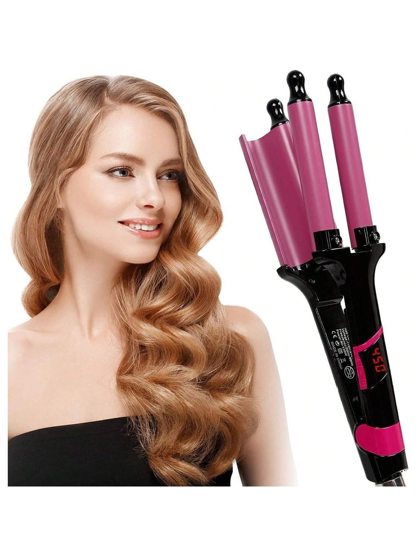 3 Barrel Hair Crimper Iron Professional Curling Wand 0.78 Inch Ceramic