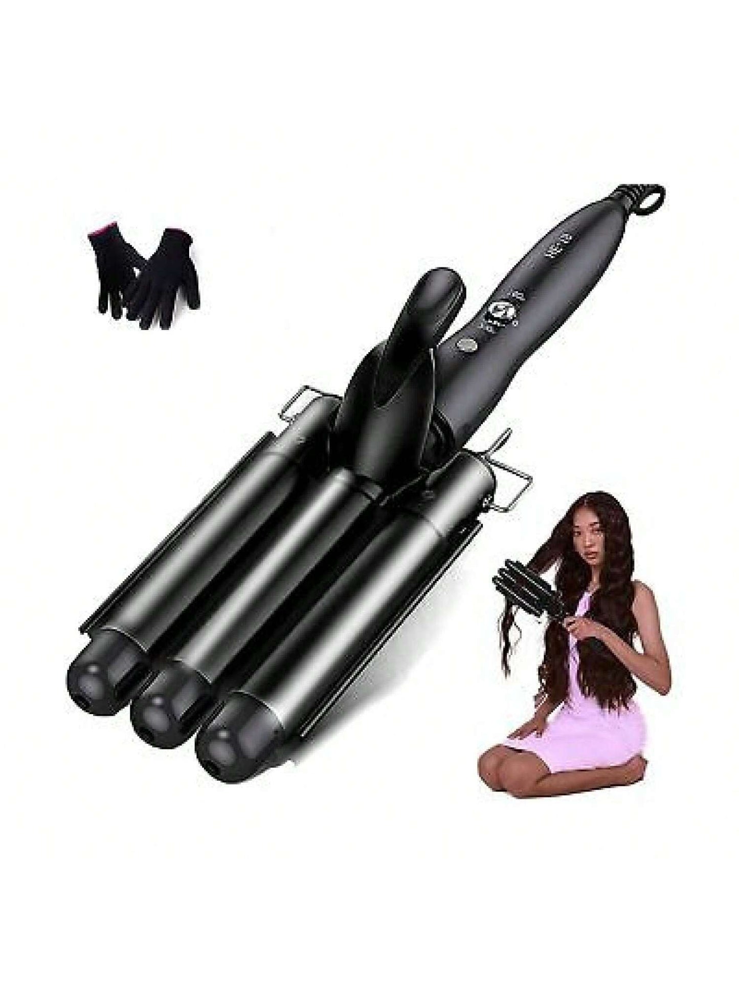 Hair Waver 3 Barrel Curling Iron Wand 1 Inch Crimper Hair Iron Tourmaline Cer...