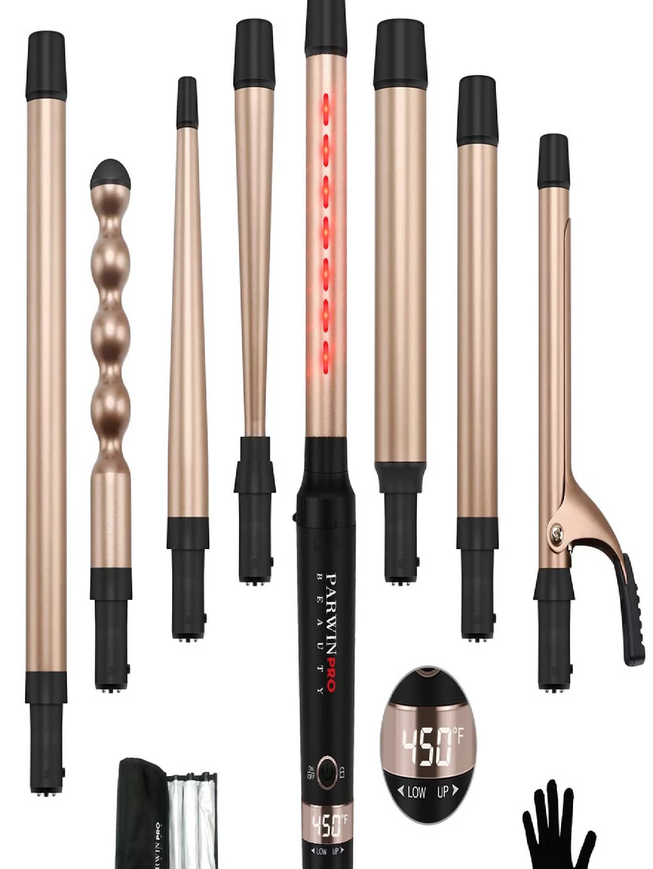 Infrared 8 in 1 Curling Iron Set with 8 Ceramic Barrels Interchangeable, Hair Curler Wand for Long Hair, Professional Curling Wand Set with LED Temperature Control,Glove and 2 Hair Clips