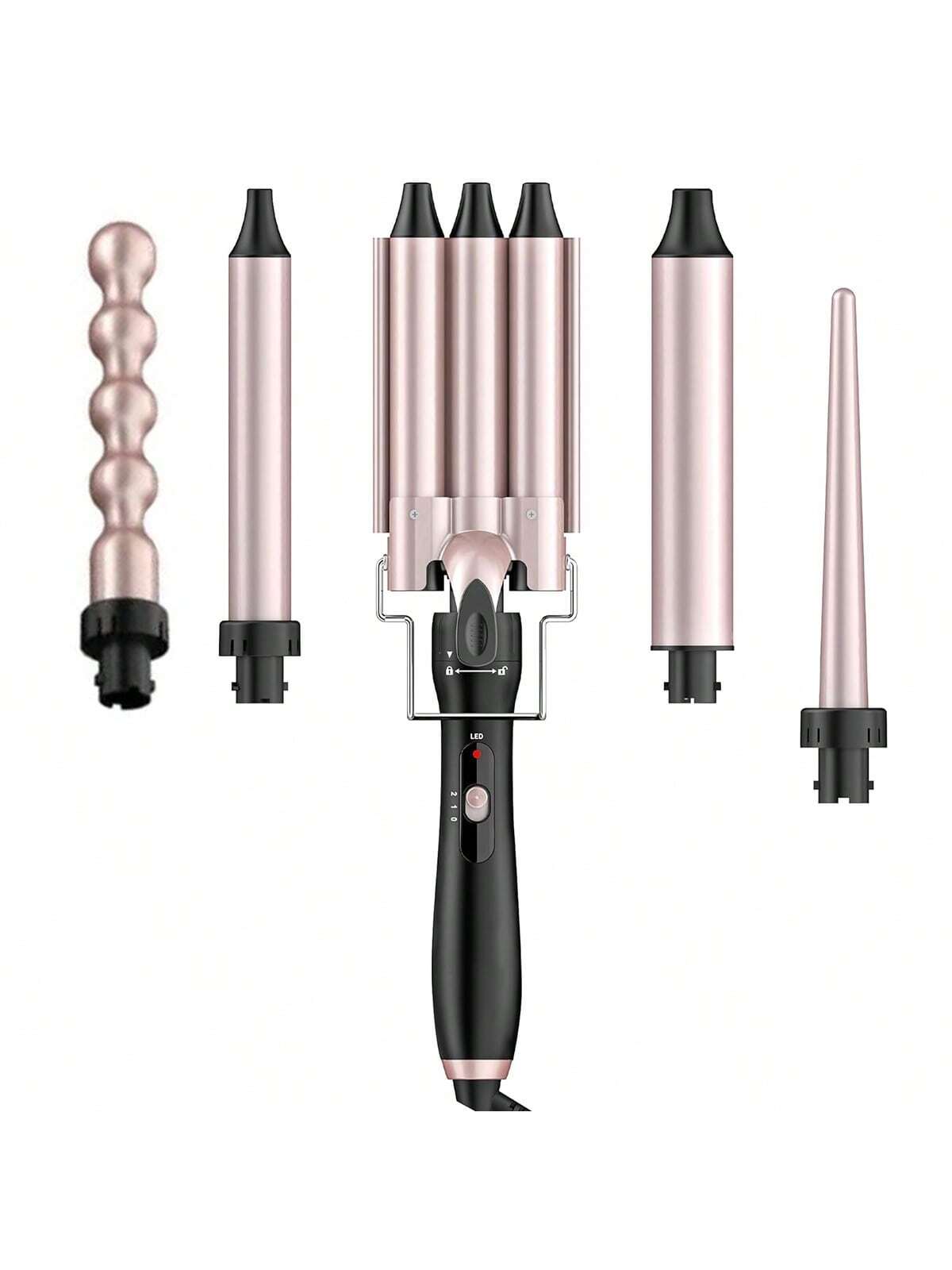 1pc 5-in-1 Interchangeable Curling Wand With Instant Heat-up Function, Adjustable Temperature And Multiple Curling Barrels