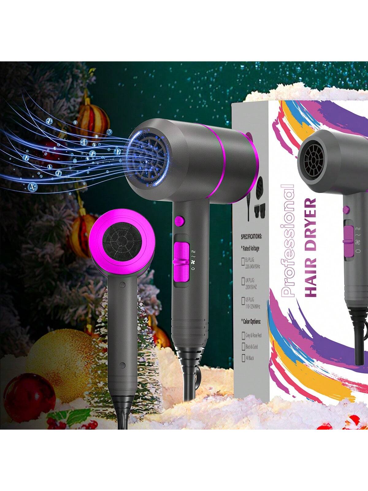 New Ac Motor 2000w Hair Dryer, Quick Dry Hair Dryer, 13.5m/S Wind Speed, 17500 Revolutions, Professional Salon Hair Dryer With Hot/Cold Air Button, 3 Styling Nozzles And Diffuser, For Hair Salon And Home Travel