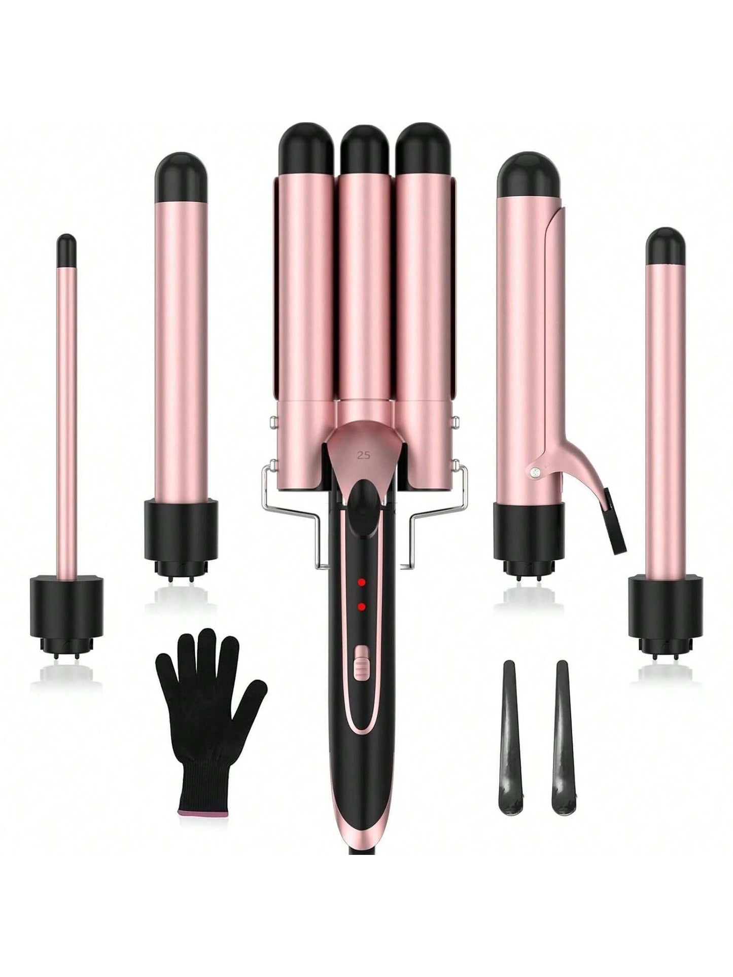 Curling Iron, 5 In 1 Curling Wand Set With 3 Barrel Hair Crimper Hair Tool & 4 Interchangeable Ceramic Curling Wand.35-1.25, 2 Temps, Heating, Include Heat Protective Gloves & 2 Clips