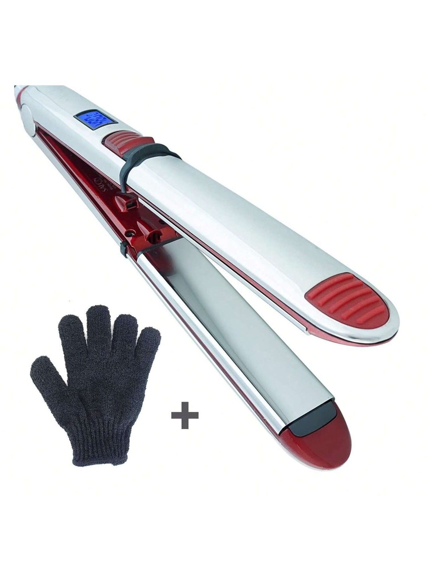 YONGSTYLE Stainless Steel 1.25" Nano Titanium Plates Digital 2 In 1 Curling Wand Flat Iron Glove Included