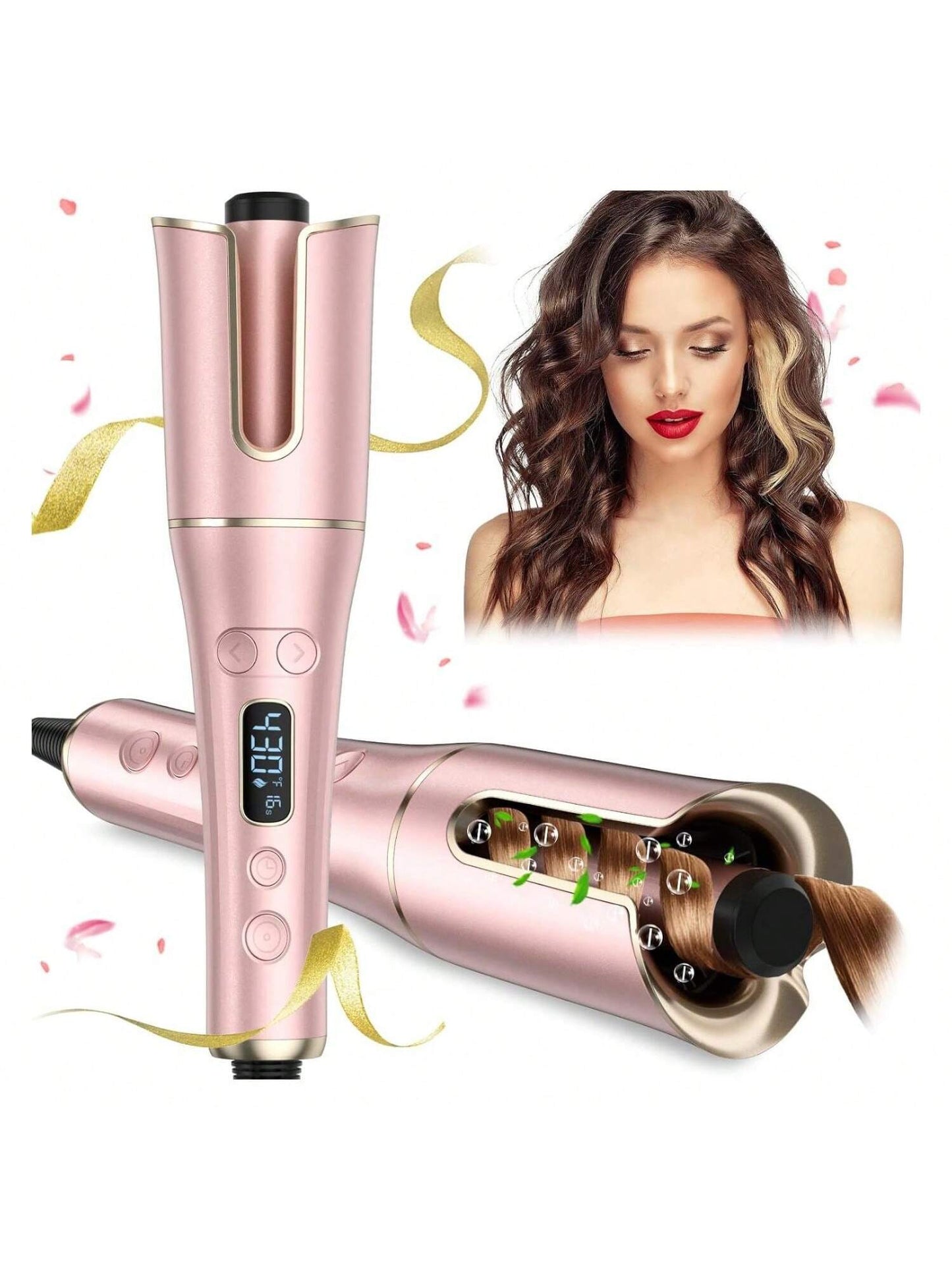 Automatic Curling Iron, Auto Hair Curlers With 1" Large Rotating Barrel & LCD Display, 4 Temps 3 Timer Curling Iron With Dual Voltage, Auto Shut-Off Spin Iron Fast Heating For Hair Styling