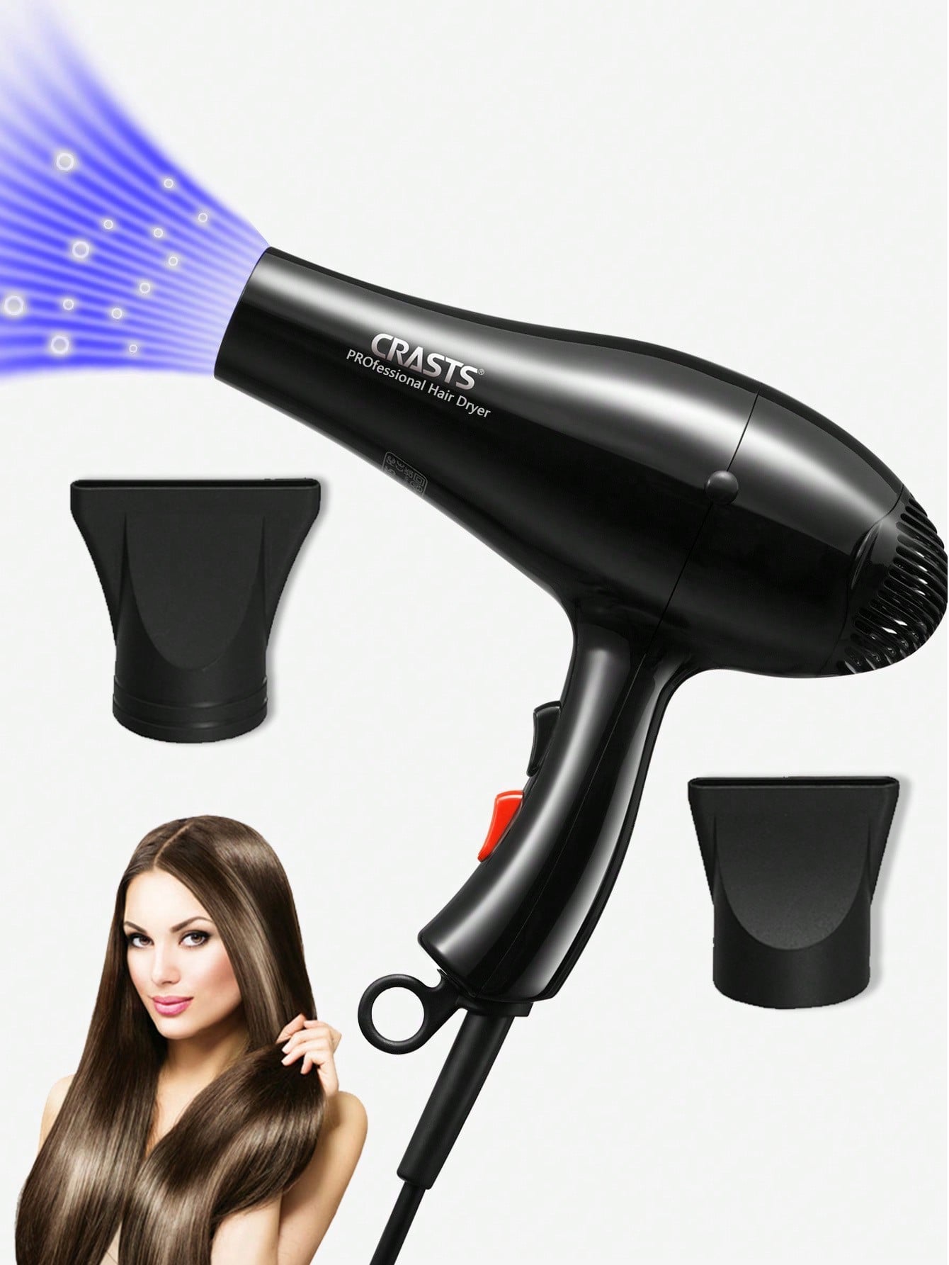 1pc Chd-002 High-Power Hair Dryer With 4 Adjustable Temperature Settings And 2 Nozzles Of Different Sizes, Suitable For Salon And Home Use