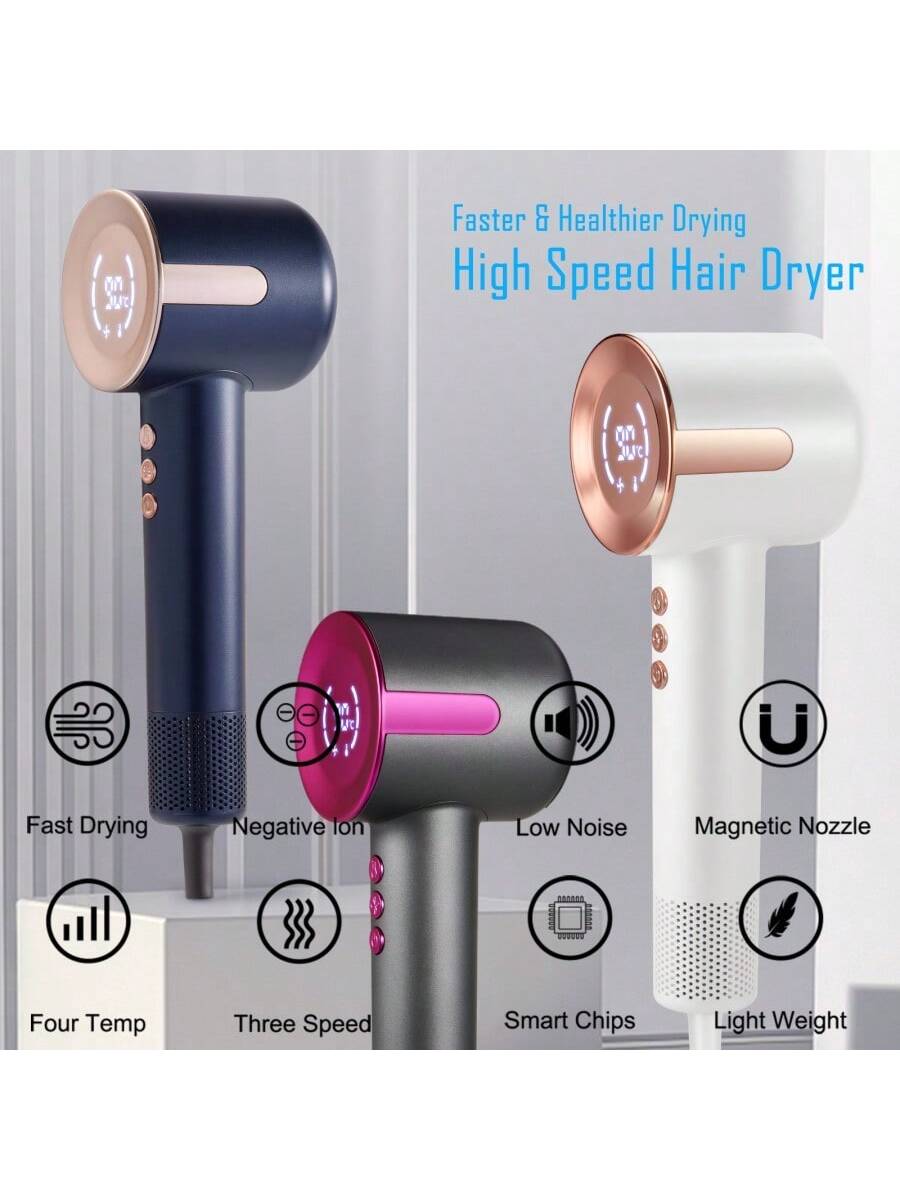 1pc Plug-In Type Temperature Controlled Display High Speed Hair Dryer Hd006