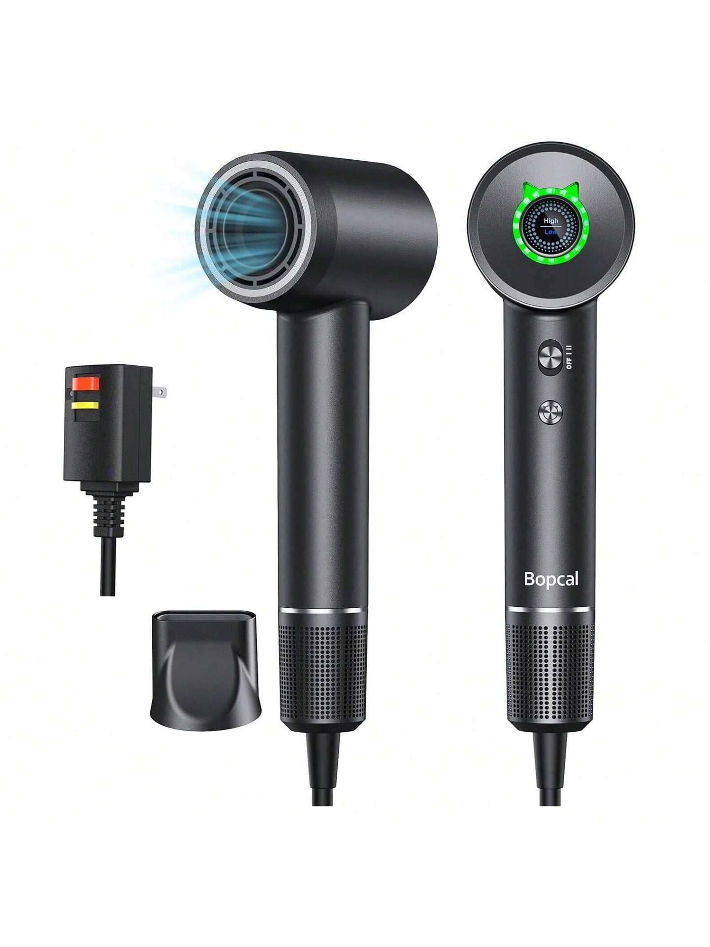 1 Black ALCI Safety Plug-Type Hair Dryer, Using High-Speed Ion Hair Dryer Technology, Quickly Drying Hair, Maintaining Constant Temperature, Intelligent Temperature Control, Professional Quality, With Screen Display, 110,000 RPM High-Speed Brushless