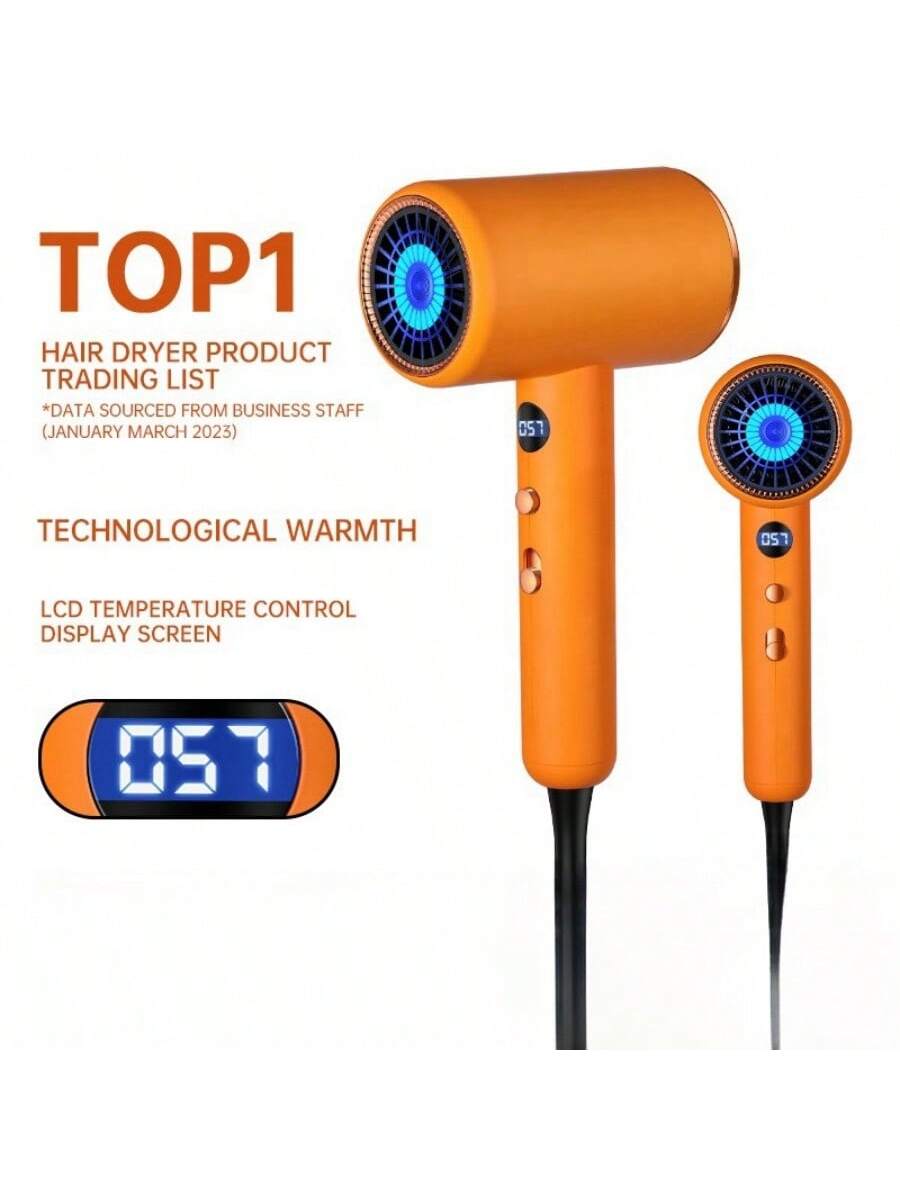 1pc 2200w Professional Hair Dryer With Temperature Display & Adjustment, Ac Motor, Hot & Cold Air, Constant Temperature Hair Care, No Hair Damage