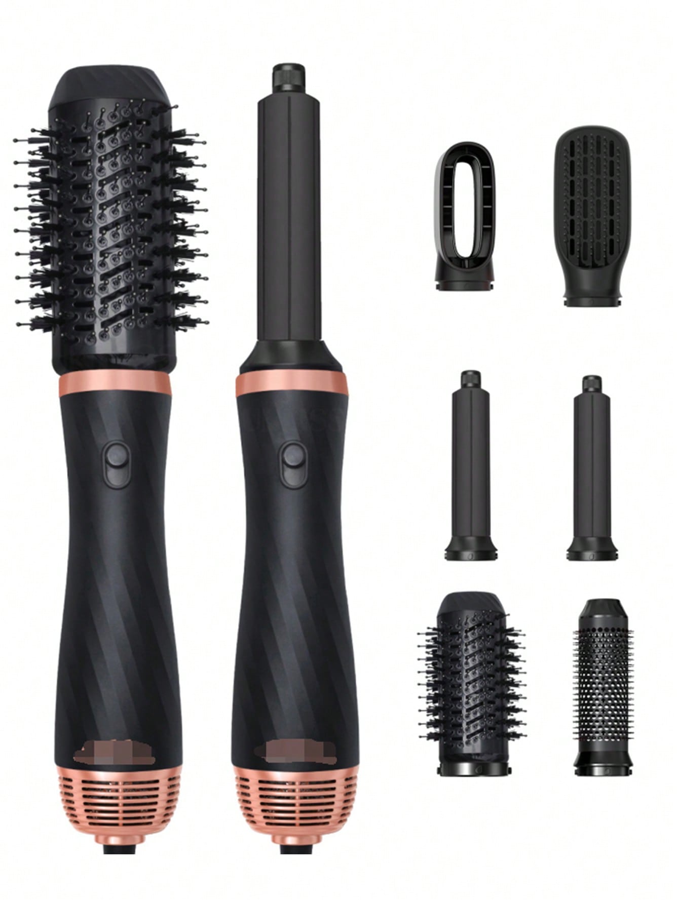 Multifunctional 6 In 1 Black Golden 60000rpm Left & Right Air Brush Curl Hair Styler Blow Dryer With Heat Comb