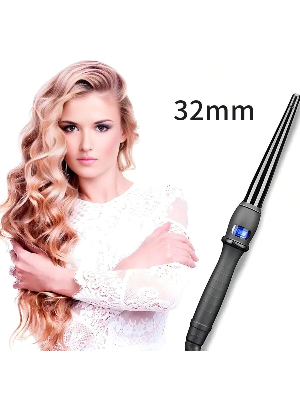 1pc Black 32mm Smart Temp-Controlled Ceramic Curling Iron With Air Bangs & Inner Buckle Feature, Lcd Curling Wand Tool For Hair Curling And Pear Head Styling Etc. Suitable For Both Wet And Dry Hair. With Non-Slip Handle And 360° Rotating Feature
