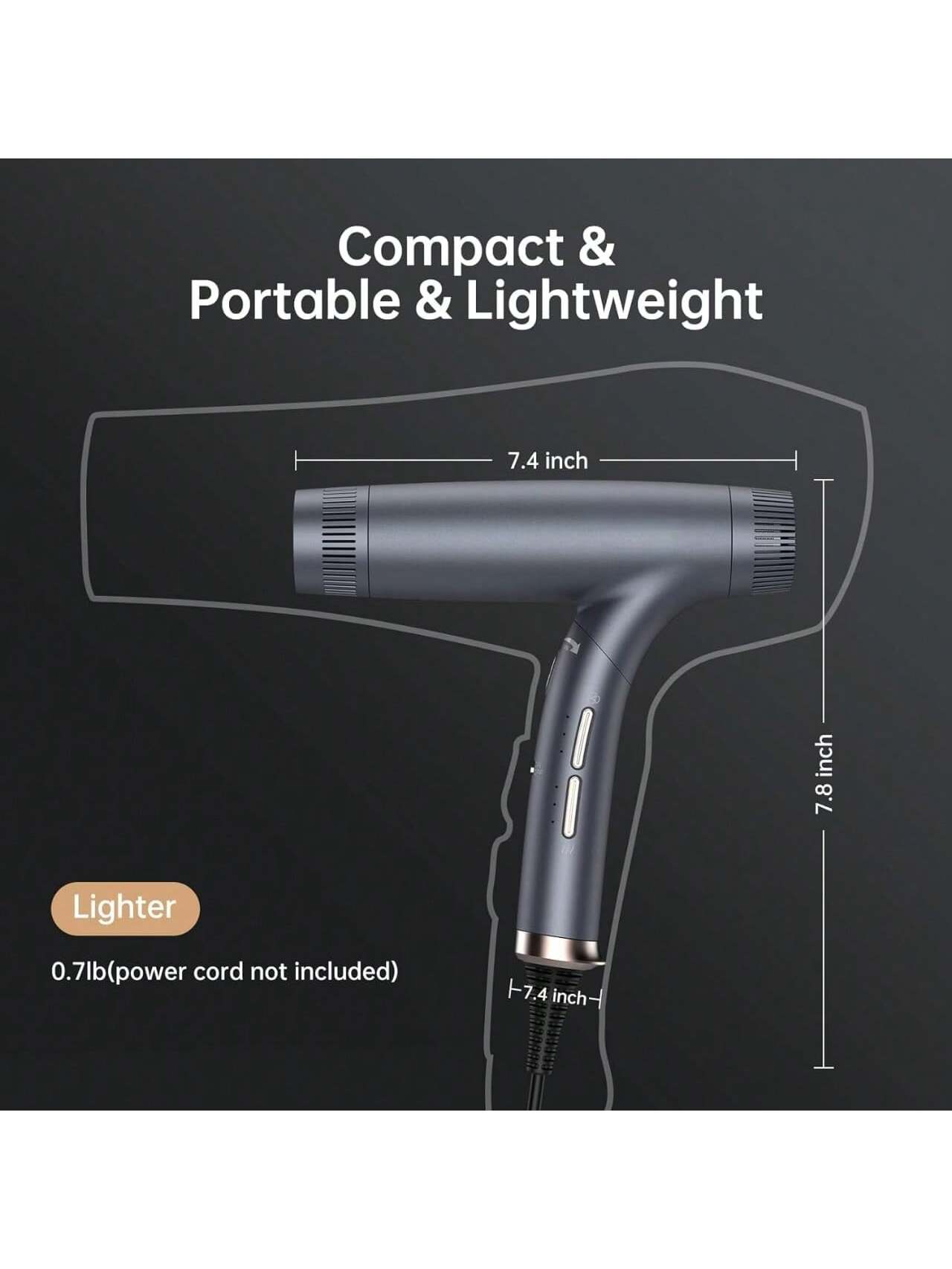 High-Speed Negative Ion Hair Dryer With Powerful Brushless Motor,Lightweight,Foldable,Low Noise,And Magnetic Nozzle12 Modes For Quick Drying By Traveling Salon Owners Grey