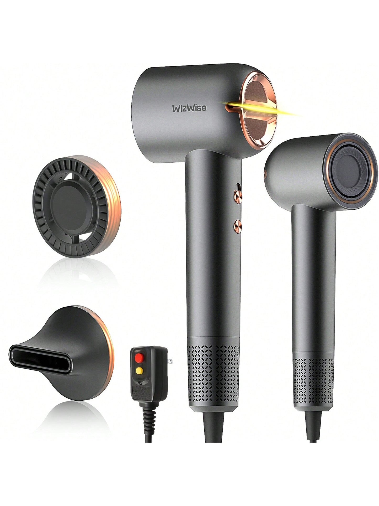 WizWise High-Speed Hair Dryer 110,000RPM Brushless Motor, Salon Tier Ionic Blow Dryer With Concentrator, 5X Fast Drying, Low Noise, No Heat Damage, Hair Care Caviar Essence, Magnetic Nozzle, Compact Design For Travel, Gifts, Workout, Styling Tools