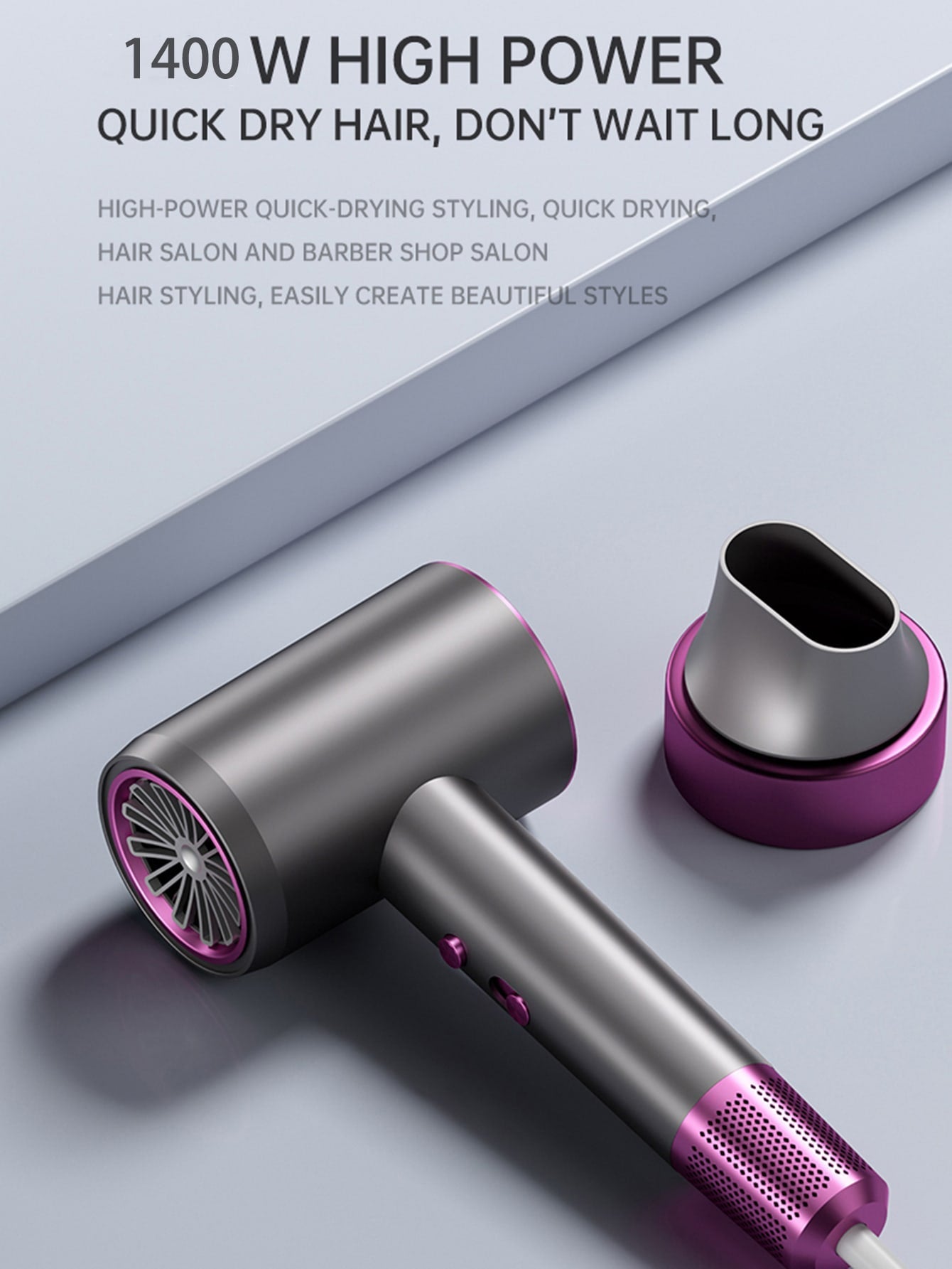 1pc Professional Ionic Hair Dryer With Blue Light For Salon High Speed Powerful Blow Dryer With Nozzle, Hair Care For Men Women Kids