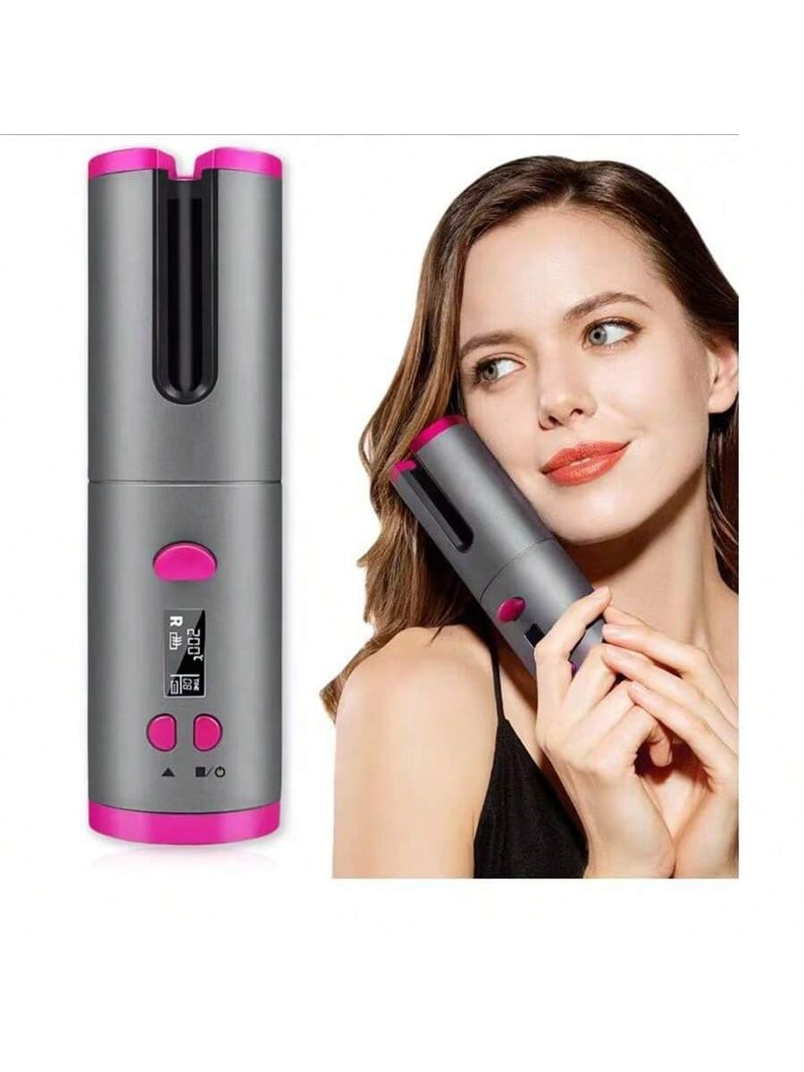 1pc Gray Cordless Automatic Hair Curler - Anti-Tangle, Portable Usb Charging, Ceramic Barrel Rotating Curling Iron, Fast Heating For Long Hair, Ideal For Hairstyling