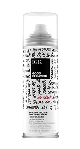 IGK GOOD BEHAVIOR Spirulina Protein Smoothing Spray | Keratin Like Treatment + Frizz Control + Heat Protectant | Vegan + Cruelty Free | 5.6 Oz
