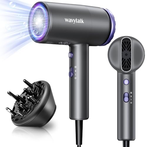 Wavytalk Professional Hair Dryer with Diffuser 1875W Ionic Blow Dryer for Fast Drying with Concentrator Lightweight, Purple.