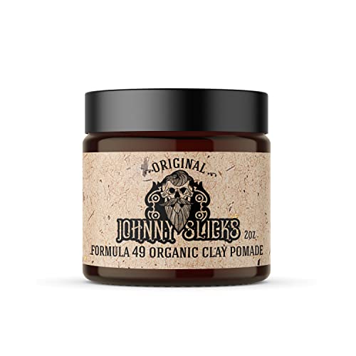 Johnny Slicks Formula 49 Original Clay Pomade - Organic Pomade for Men with Firm Hold & Matte Finish - Promotes Healthy Hair Growth and Helps Hydrate Dry Skin - (2 Ounce)