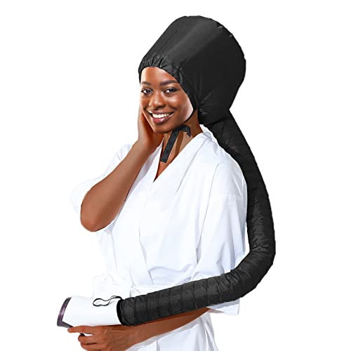 Bonnet Hood Hair Dryer Attachment - Hair Dryer Bonnet with Elastic Strap, Used for Hair Styling, Deep Conditioning and Hair Drying (Black)