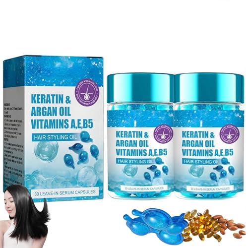 2PCS Hair Styling Oil, No Rinse Conditioner for Frizzy Dry and Damaged Hair - Keratin Hair With Argan, Jojoba & Hair Oils,A/C/E/B5 - Hair Serum - Leave-in Frizz Hair Styling Oil -30 Capsules 15ML