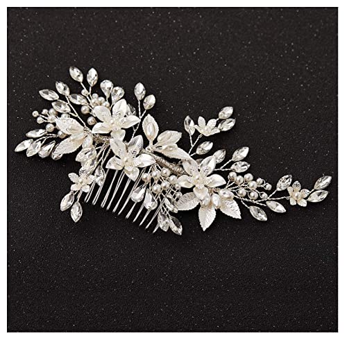 SWEETV Handmade Wedding Hair Comb,Pearl Flower Bridal Hair Clip Hair Accessories for Women Wedding