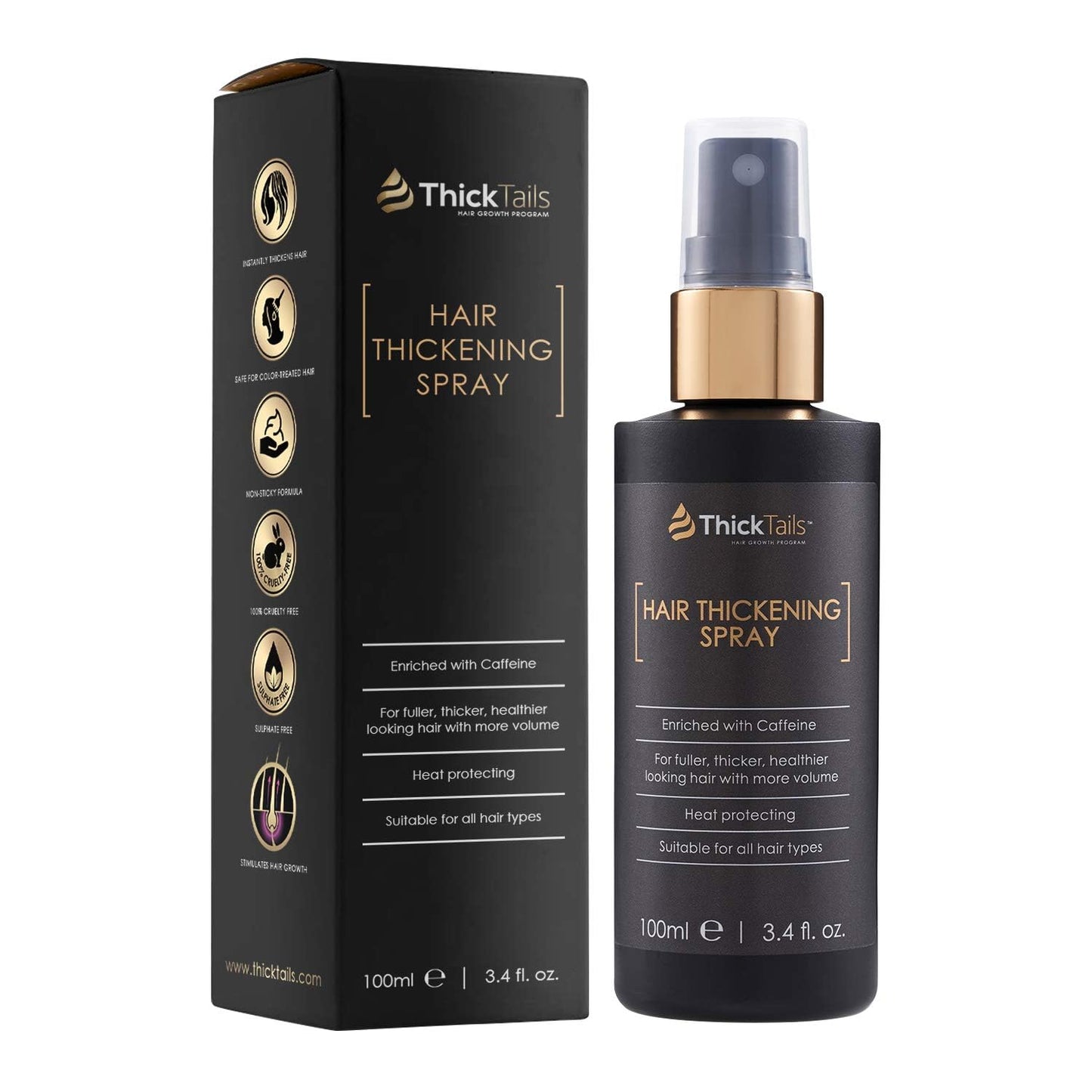 ThickTails Hair Thickening Spray - Volumizing Hairspray Thin Hair Heat Protectant Spray - Dry Texturizing Spray, Biotin Scalp Spray - Hair Loss Spray, Thicker Fuller Hairspray - Keratin Spray for Hair