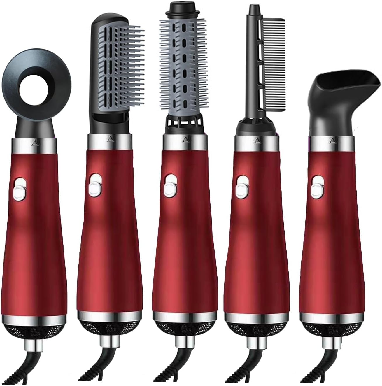5 in 1 Hair Dryer - 2000W High-Speed Brushless Motor Negative Ionic Blow Dryer for Fast Drying, Low Noise Thermo-Control Hair Dryers with Magnetic Nozzle for Salon, Home and Travel. (Red)