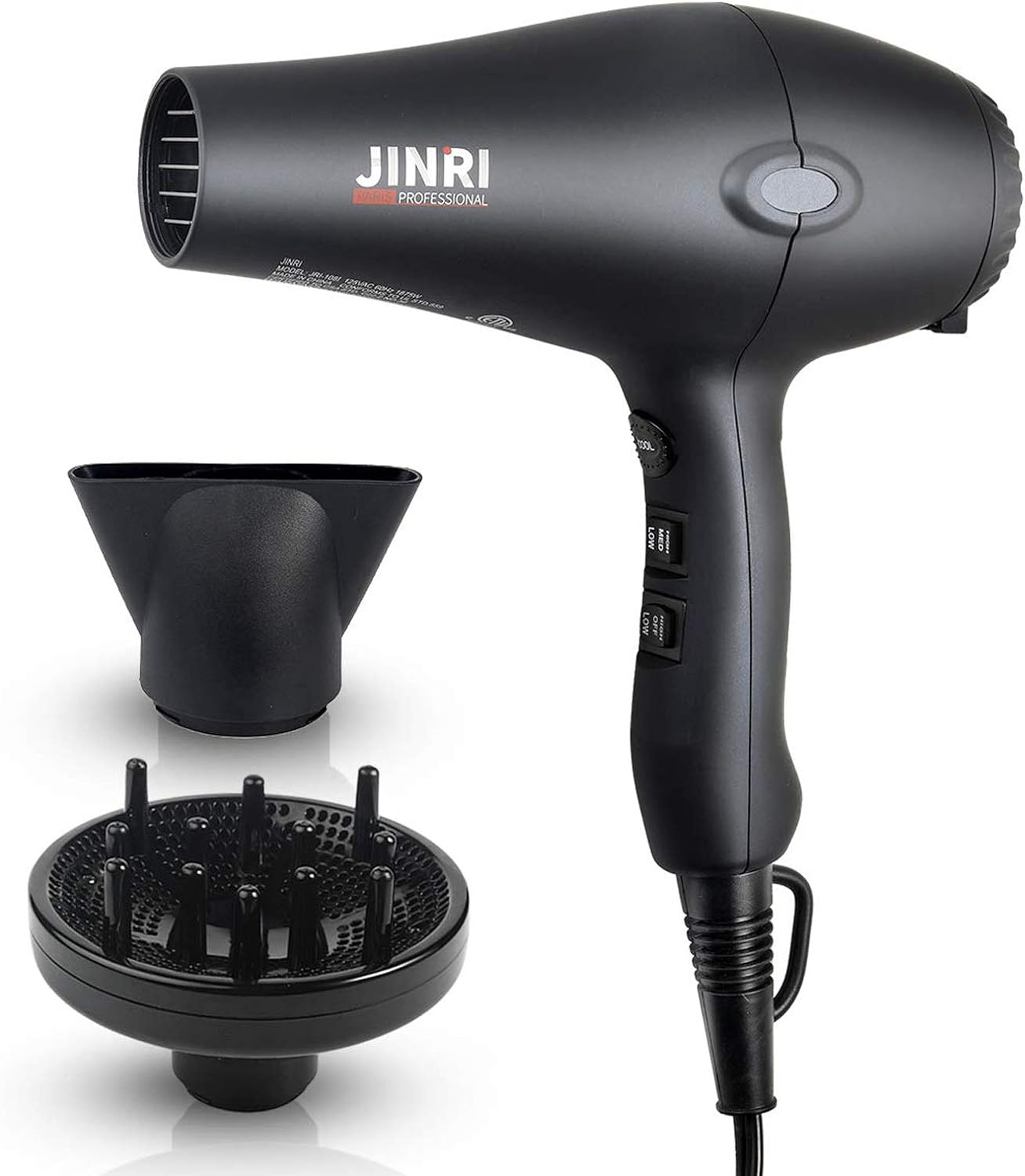 Hair Dryer, 1875W Blow Dryer, Ionic Hair Dryers with Diffuser and Concentrator Attachment, Fast Dry Light Weight Low Noise Hairdryer