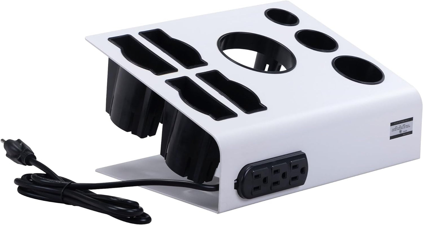 Large 8-Hole Salon Desktop Hair Iron & Blow Dryer Holder,Hair Tool Organizer Barber Organizer w/ 3-Plug Outlet,White…