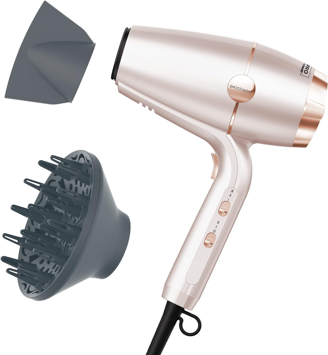 INFINITIPRO BY CONAIR SmoothWrap Hair Dryer - 1875W Hair Dryer with Diffuser - Blow Dryer for Less Frizz, More Volume and Body, with Advanced Plasma and Ceramic Technology - Pink Champagne