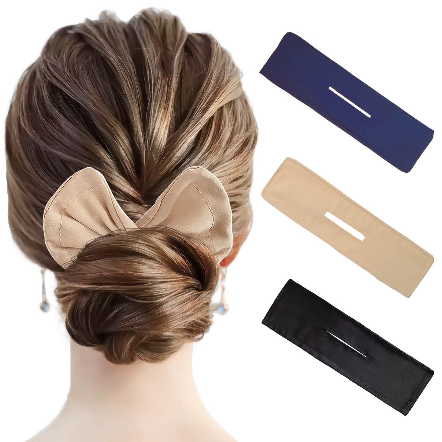 3 Pieces Deft Hair Bun Maker for Twister - Lazy Hair Curler Deft Bun Fashionable Colors Bow Maker, Cute French Twist Easy Bun Hair Bun Maker for Women & Girls Hairstyle (Black, Navy, Khaki)