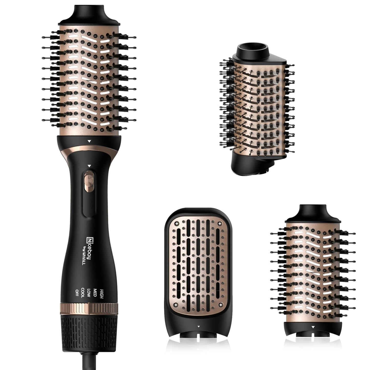 Nicebay® Hair Dryer Brush, Blow Dryer Brush in One for Drying/Straightening/Curling/Voluming, Oval Hot Air Brush,One-Step Blowout Brush Hair Dryer with 3 Attachments, Multi-Temperature Setting