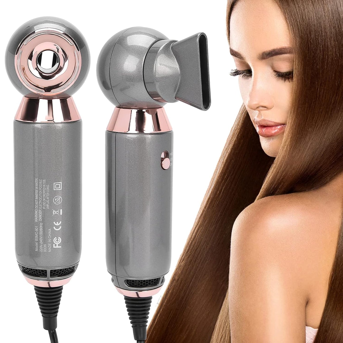 Bladeless Blow Dryer, Styler 360° Rotating Magnetic Nozzle Multifunction 2 Adjustable Speeds Super Fast Hair Dryer for Curling, Straightening and Gentle Styling Without Hurting Hair(#3)
