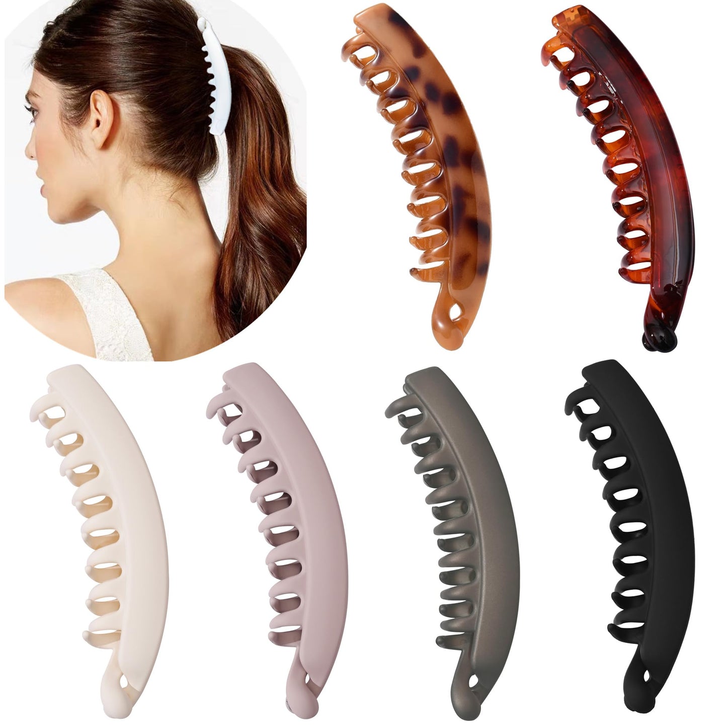 6 Pieces Large Banana Clips Hair Big Banana Hair Clips for Thick hair,Non-slip Ponytail Holder Clip for Women